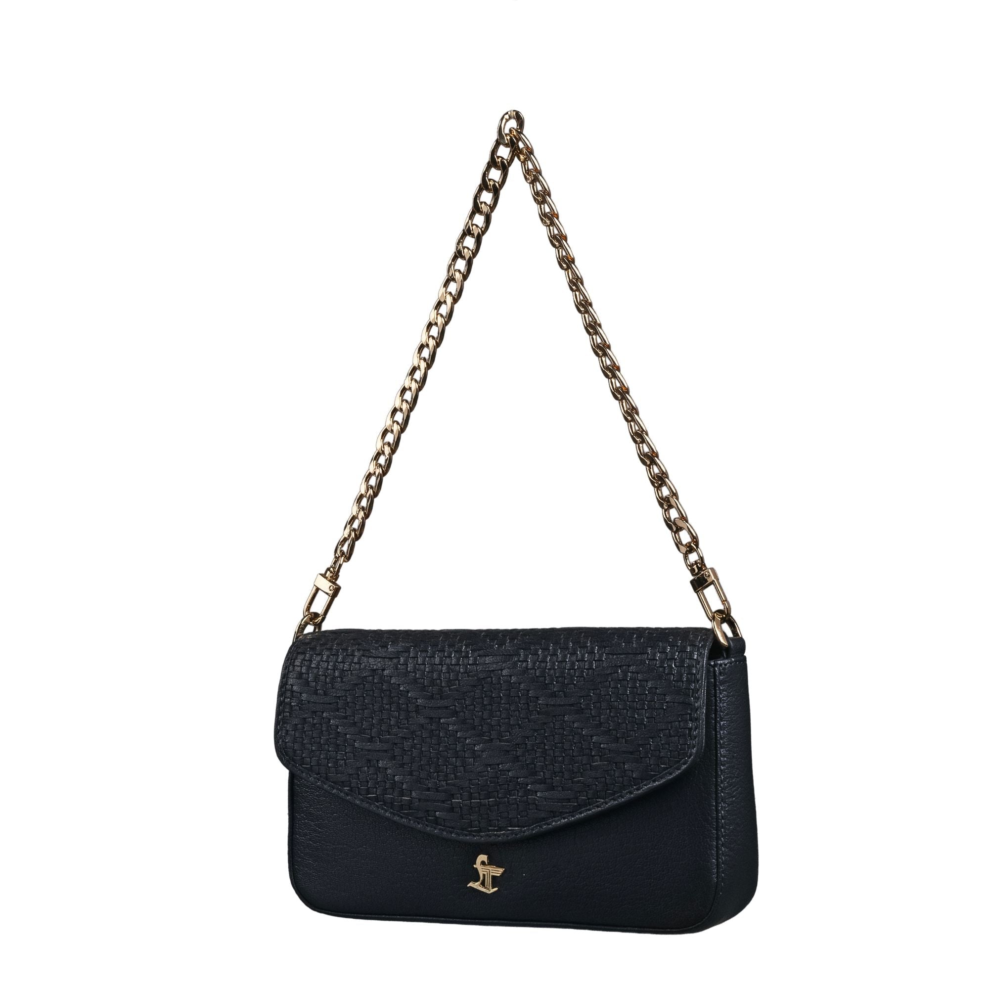 Genuine Leather Sling Bag for Women | Hand-Woven Crossbody Bag | Two Looks in One | Luxury Mini Shoulder Bag for Evening & Casual Wear | Color: Black Leather Talks