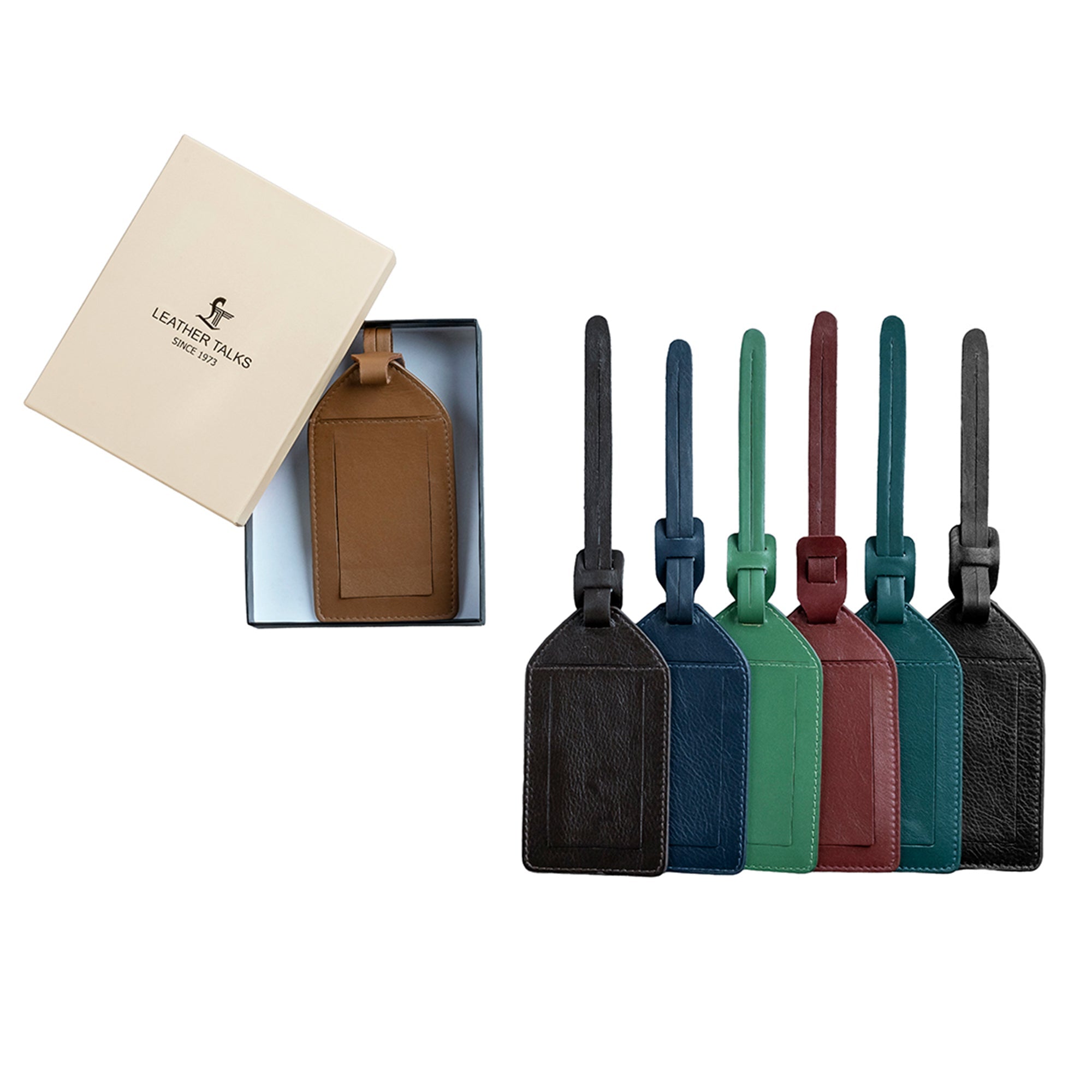 Leather Talks Luggage Tag | Personalized Travel Companion | Color: Nappa Black, Blue, Green, Cherry, Rama Green, Brown Leather Talks