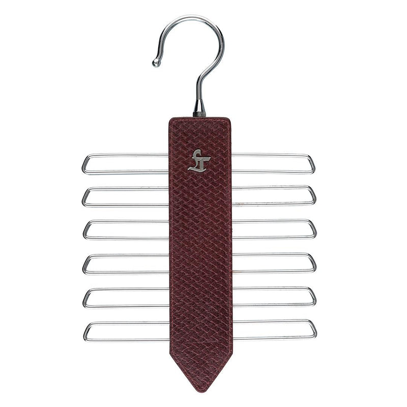 Leather Wooden Tie Hanger | 100% Genuine Leather | Color: Chatai Cherry