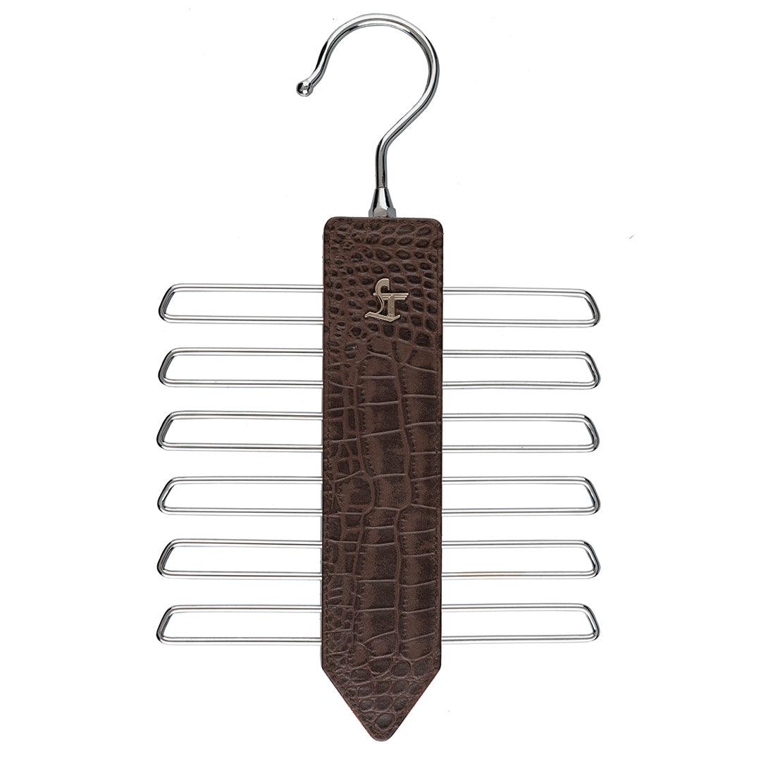 Leather Wooden Tie Hanger | 100% Genuine Leather | Color: Brown