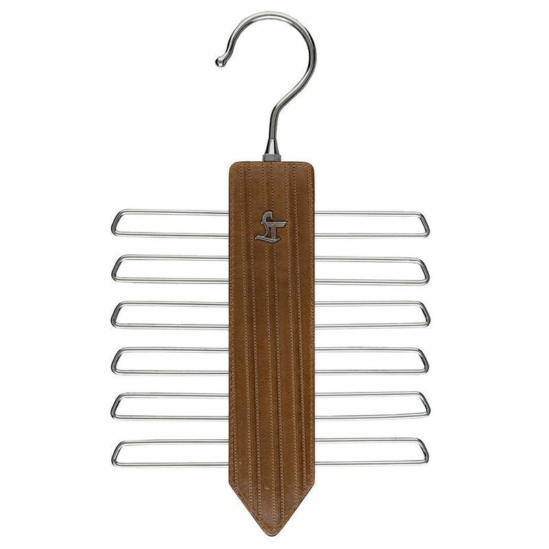 Leather Wooden Tie Hanger | 100% Genuine Leather | Color: Tan
