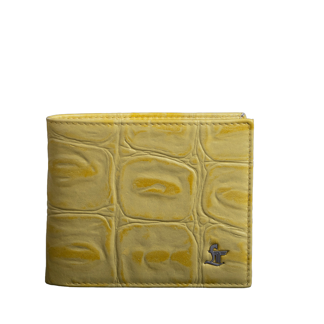 Great Dane Genuine Leather Wallet for Men | Luxury Croco Print Bifold Wallet | Premium Men’s Leather Wallet | Color: Yellow Leather Talks