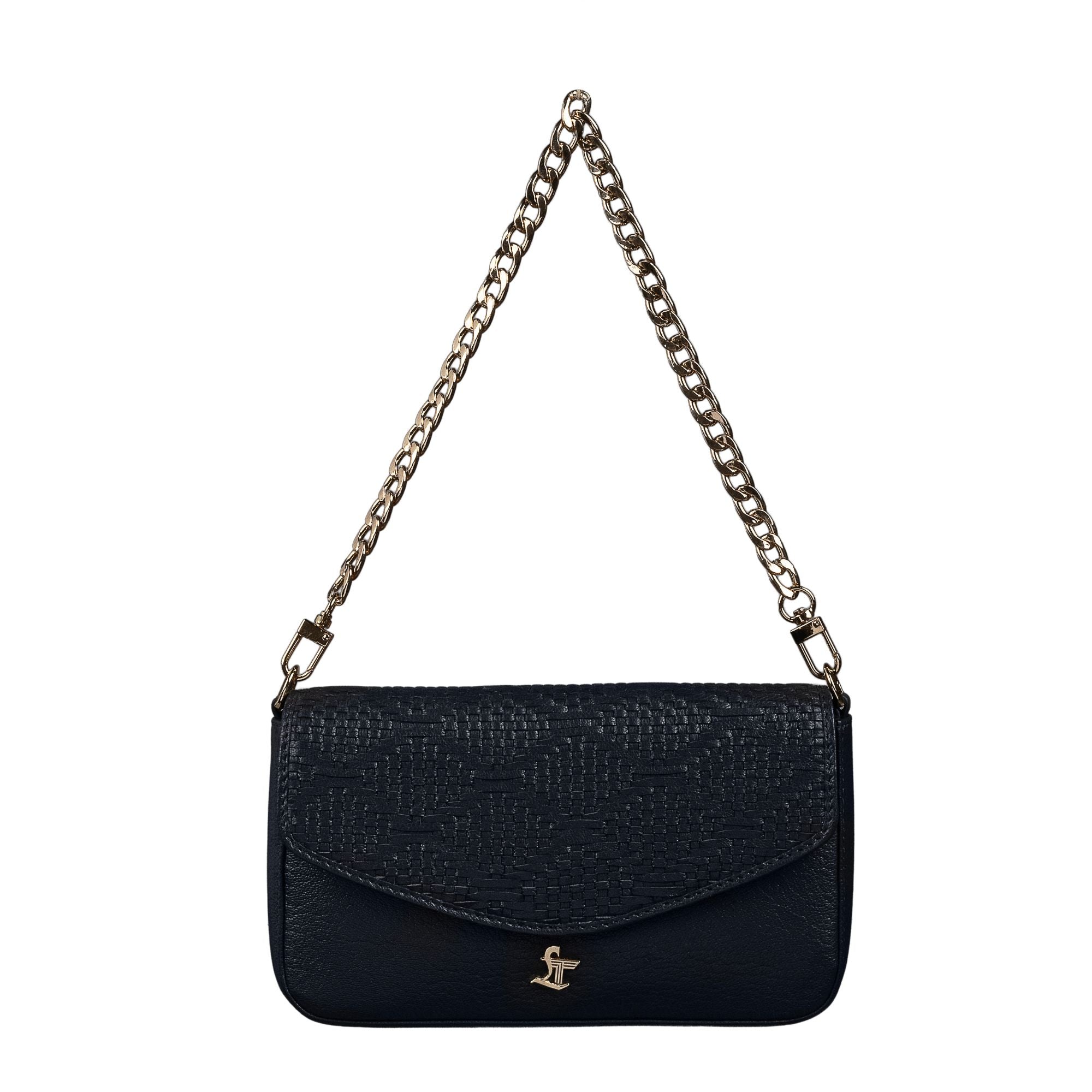 Genuine Leather Sling Bag for Women | Hand-Woven Crossbody Bag | Two Looks in One | Luxury Mini Shoulder Bag for Evening & Casual Wear | Color: Black Leather Talks