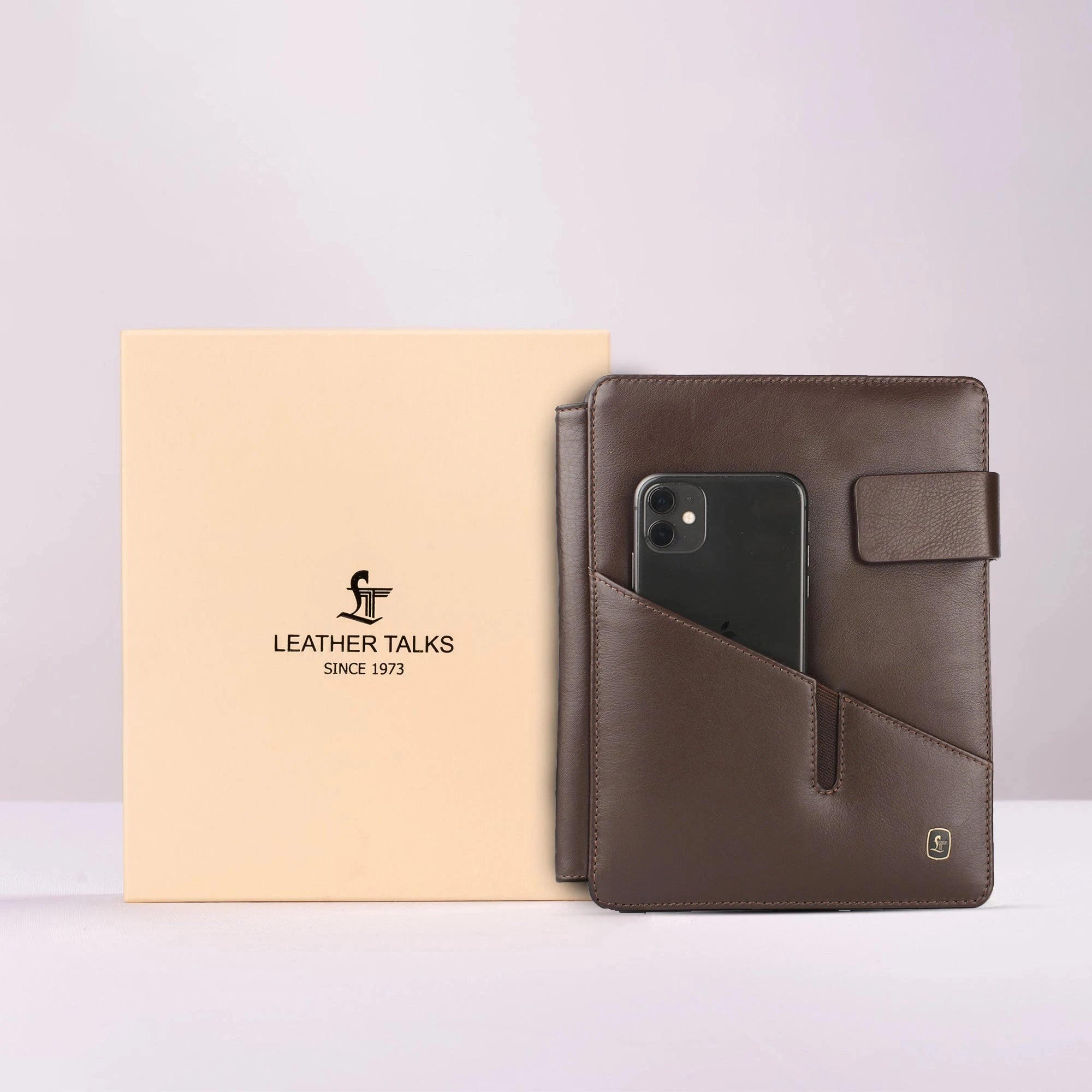 Leather Talks premium gift box with genuine leather refillable notebook — ideal for corporate and personalized gifting.