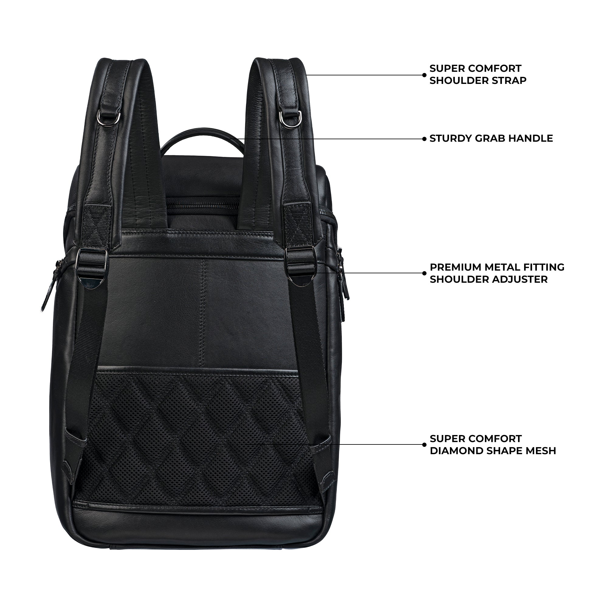 black leather backpack with metal Premium Genuine Leather Backpack for Men