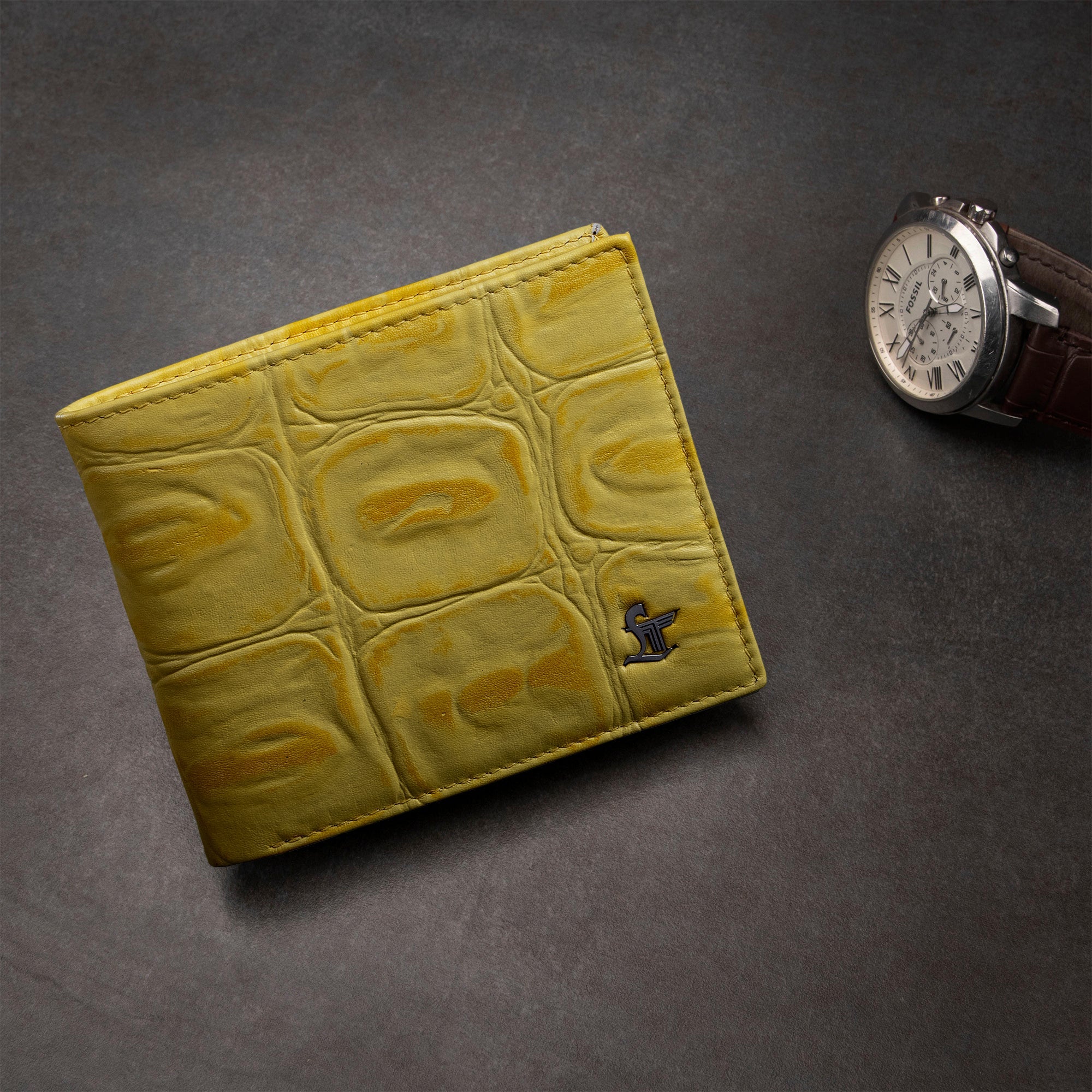 Great Dane Genuine Leather Wallet for Men | Luxury Croco Print Bifold Wallet | Premium Men’s Leather Wallet | Color: Yellow Leather Talks