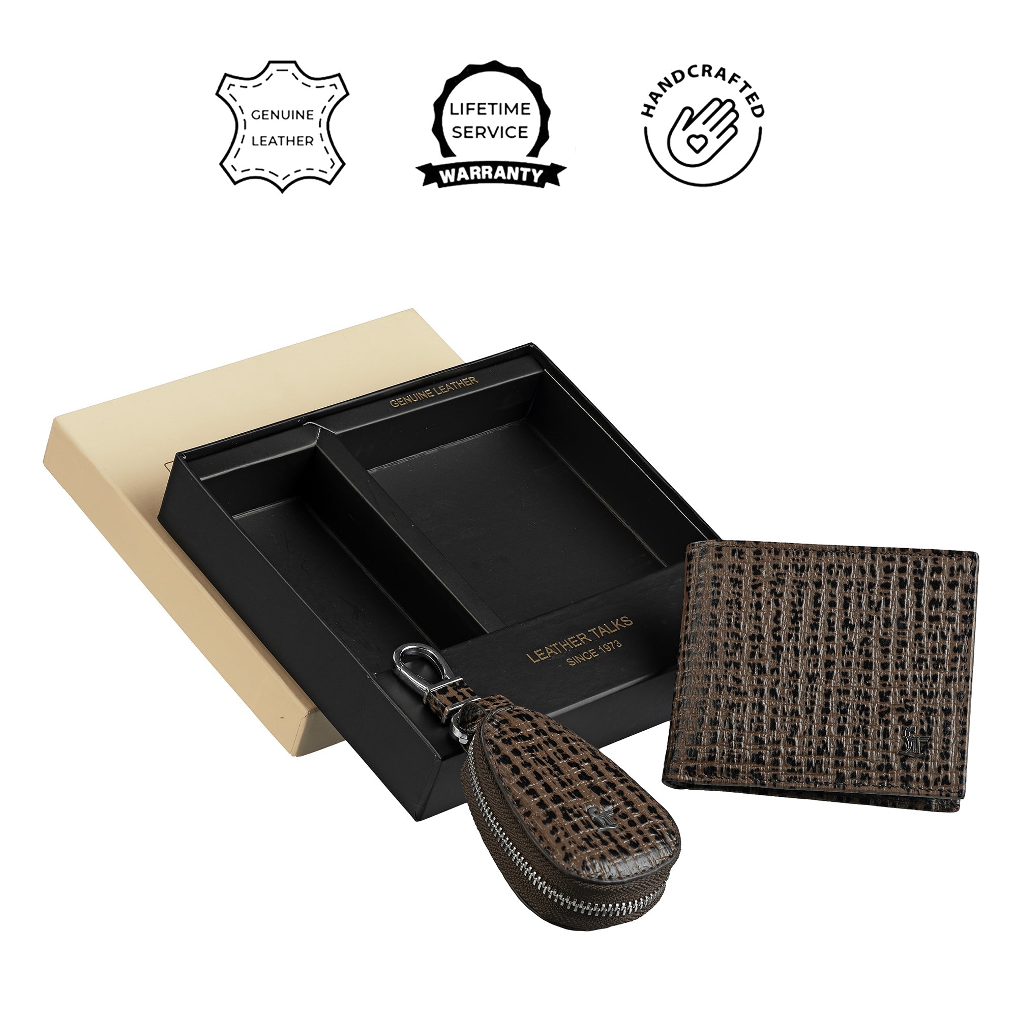 Set of II Gift Set Men's Wallet fab IV& Prime Key Pouch - Premium Leather Accessories | Color- Brown Leather Talks