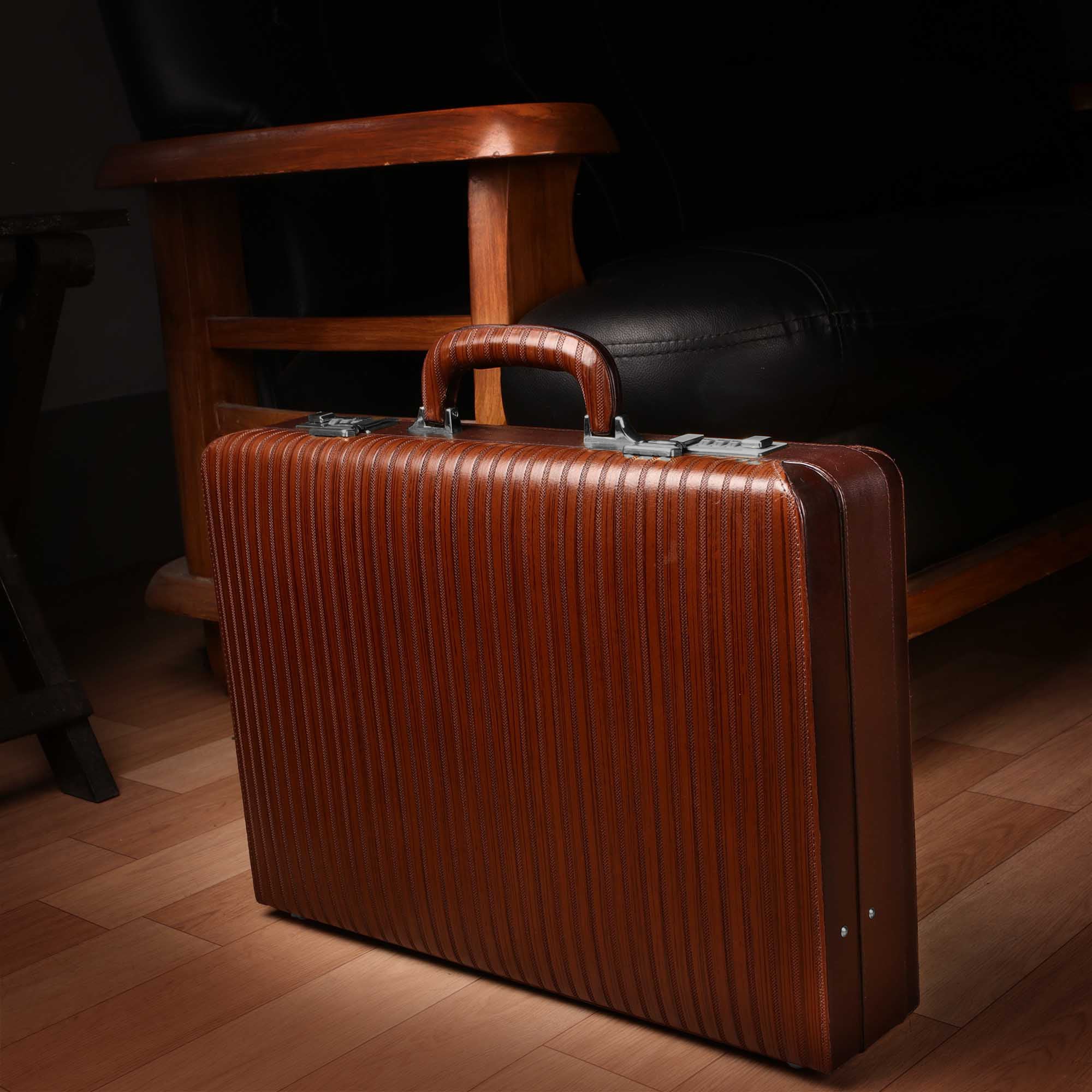 Italian VT Stripe Ruvido - Double Lock Leather Attache Briefcase | Lifetime Service Warranty | Brown Leather Talks