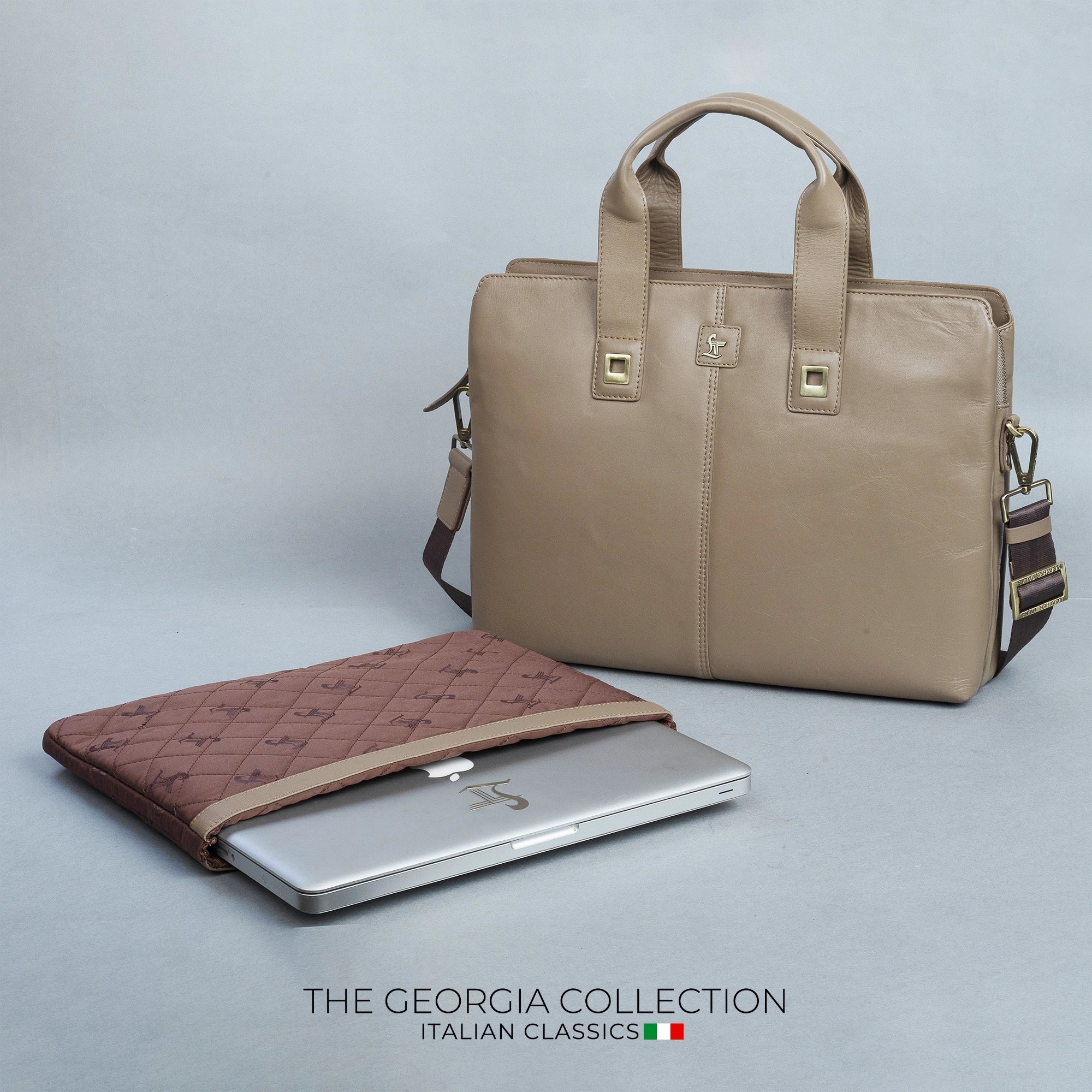Georgia Collection | Genuine Leather Laptop / Office Bag For Men | Fits 15.5 in" Laptop | Colour: Beige