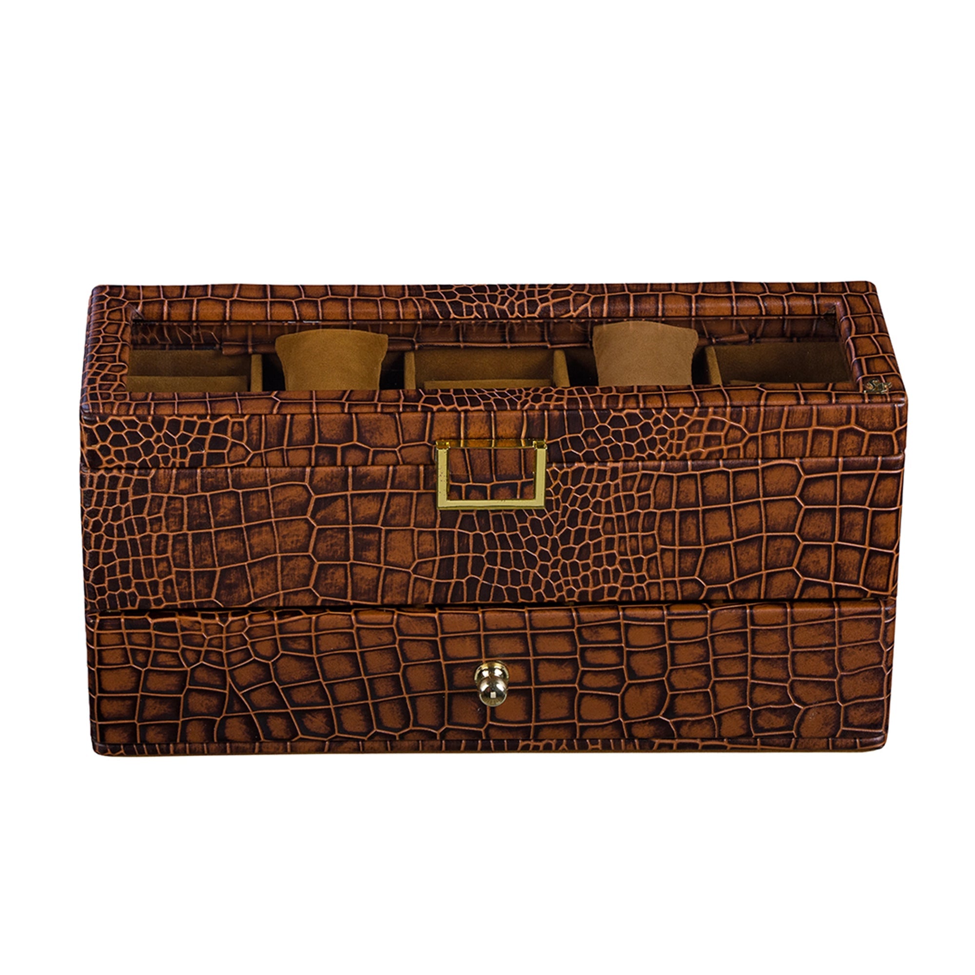 Bronx II Watch Box 10 | Luxury Genuine Leather Watch Box for Men | 10 Slot Watch Organizer with Drawer | Premium Watch Storage Case  | Color:  Croco Tan Leather Talks