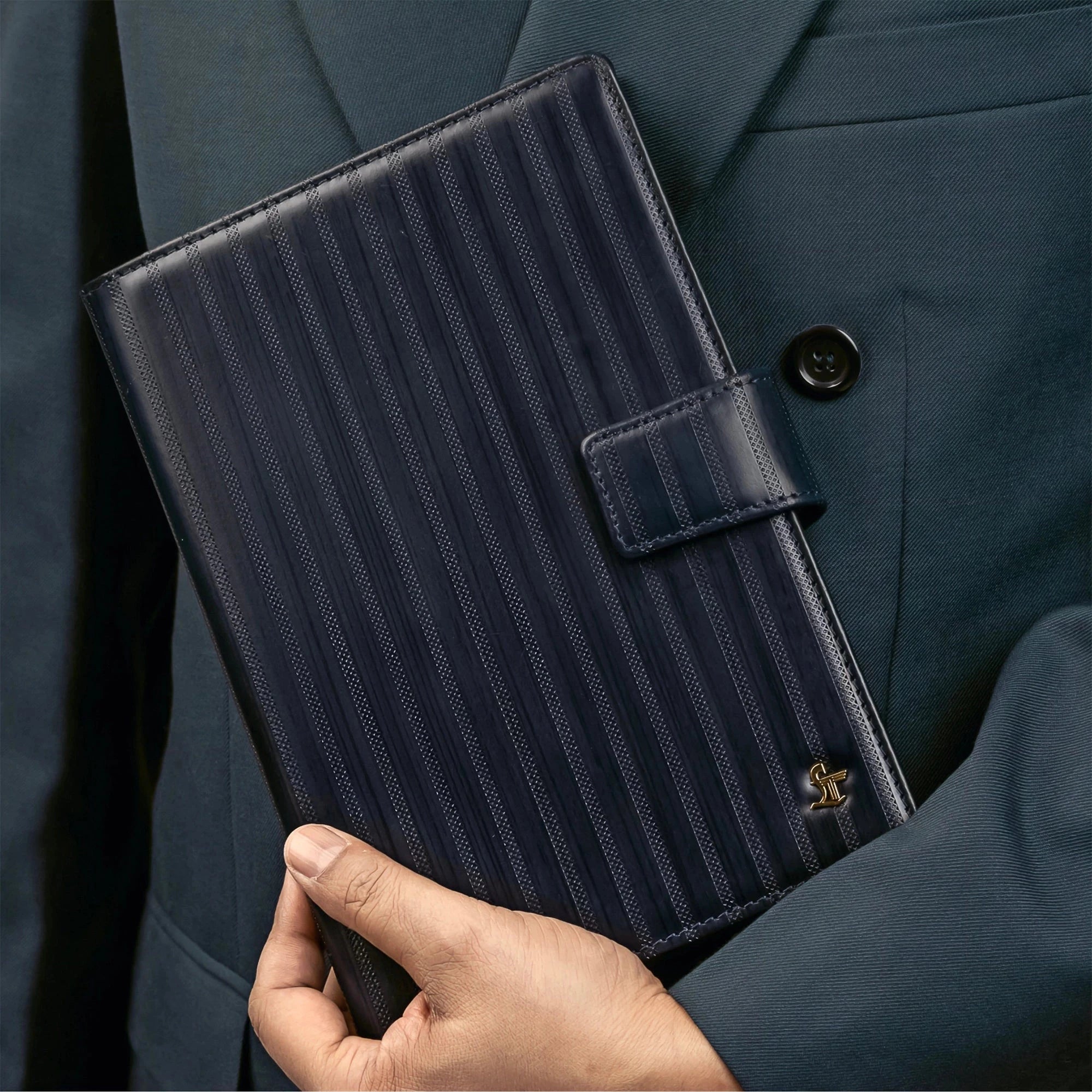 LT Smart Leather Notebook with Power Bank (5000 mAh) | Diary with Power Bank | Color: Italian VT Stripe Blue LeatherTalks