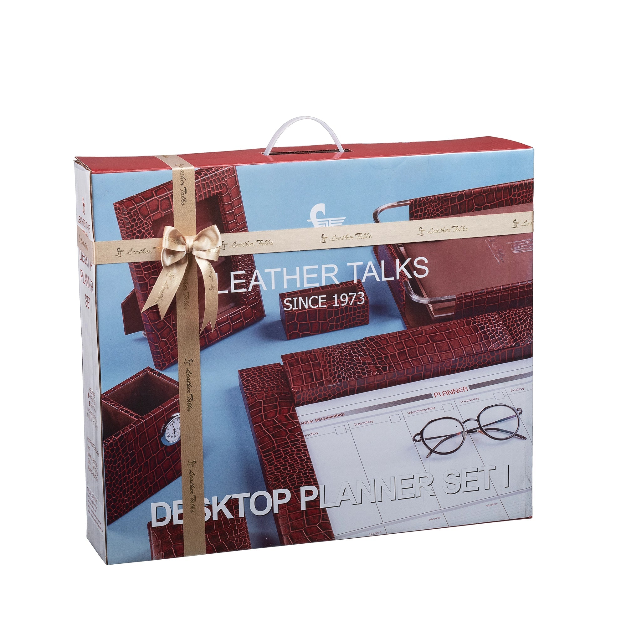 Desktop Planner Set I | Office Table Accessories| Croco Embossed Genuine Leather | Color- Green Leather Talks