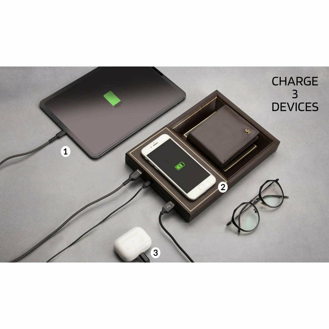 LT Smart Valet Tray 2.0 with wireless charging and power bank 10000 mAh - Leather Talks 
