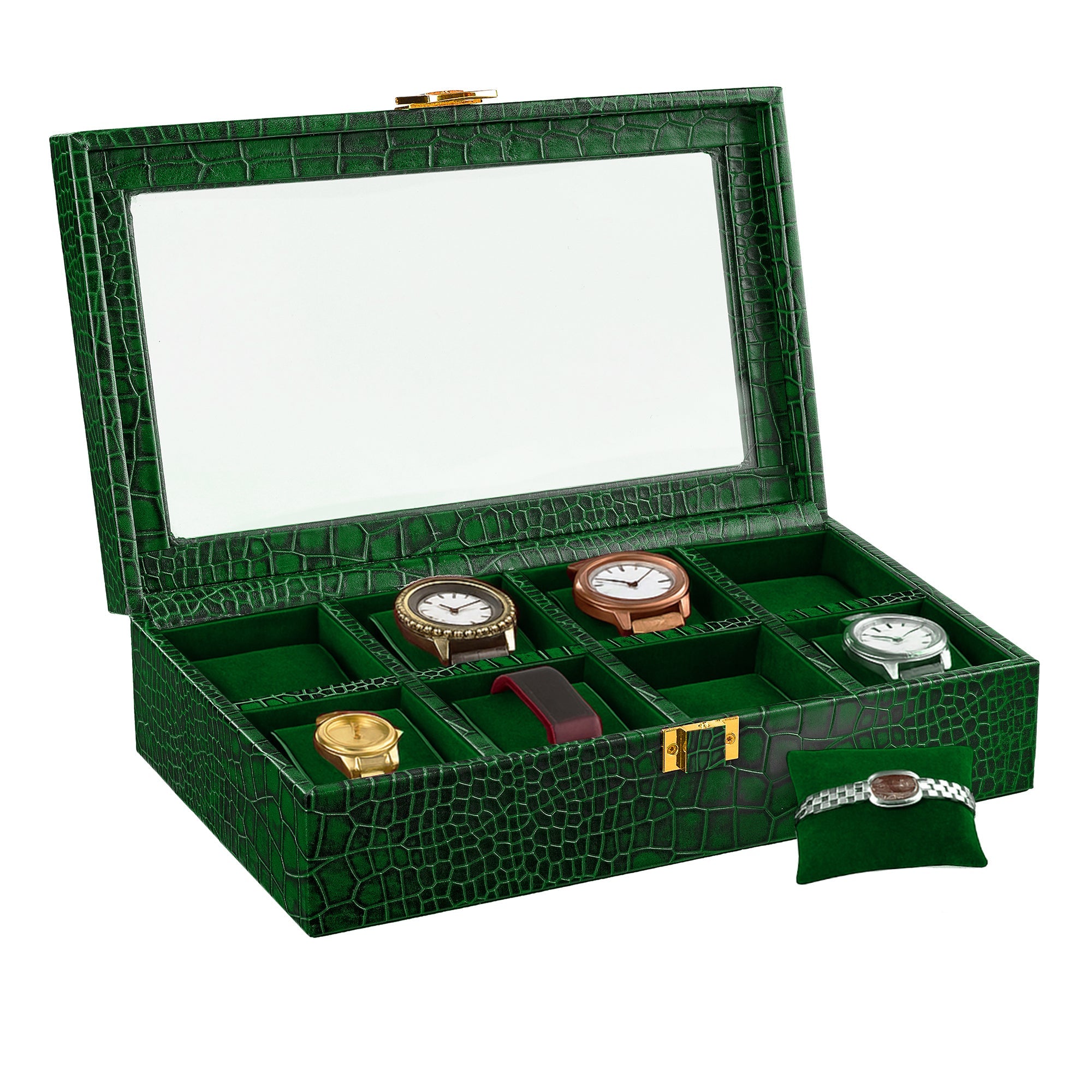 Bronx II Genuine Leather Watch Box for Men | 8 Slot Luxury Watch Organizer | Croco Embossed Premium Watch Case | Color: Green Leather Talks
