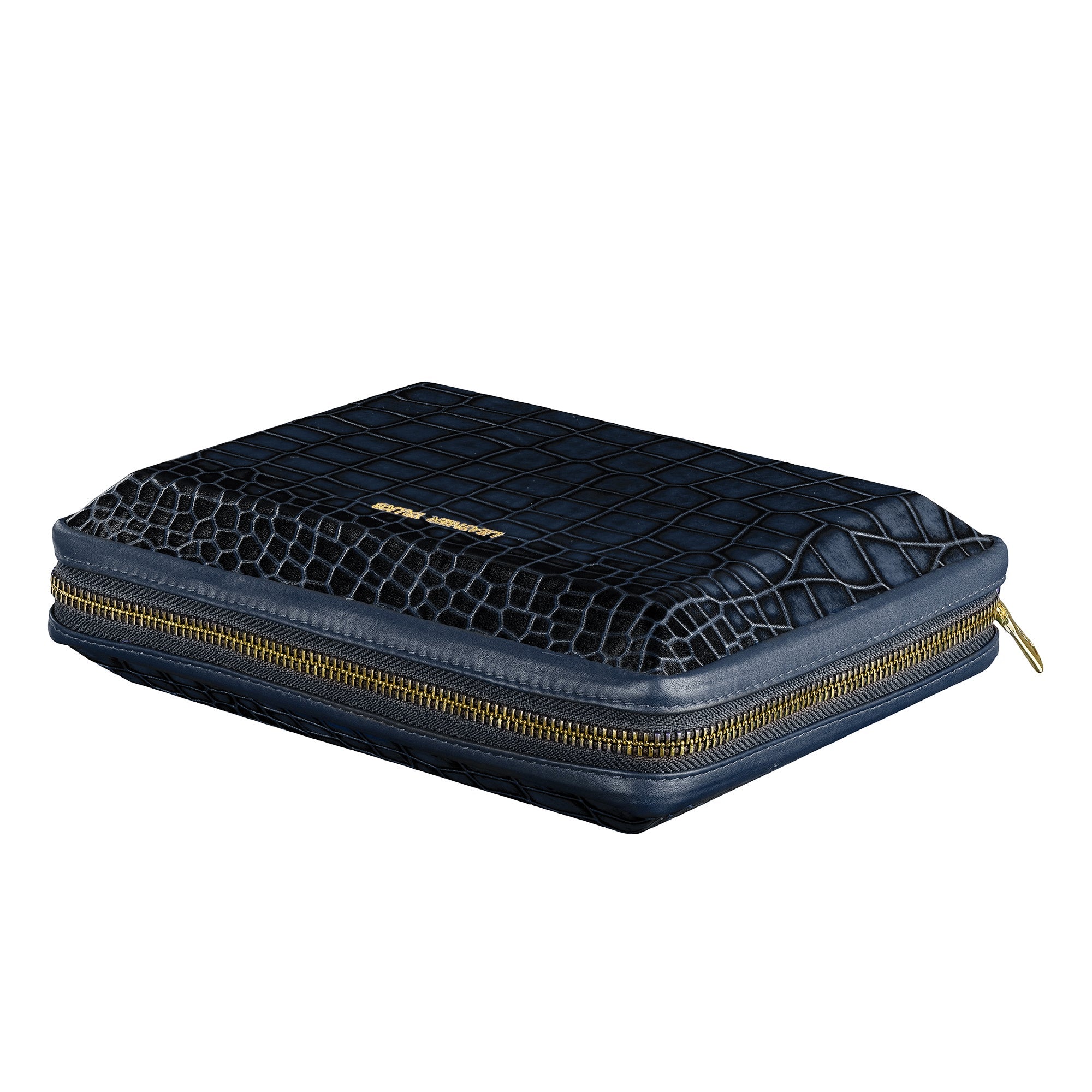 Harbinger Tech Kit - Genuine Leather Tech Organizer Case | Travel Cable Storage Bag | Luxury Electronic Accessories Pouch for Chargers, Wires & Gadgets | Color: Blue Leather Talks