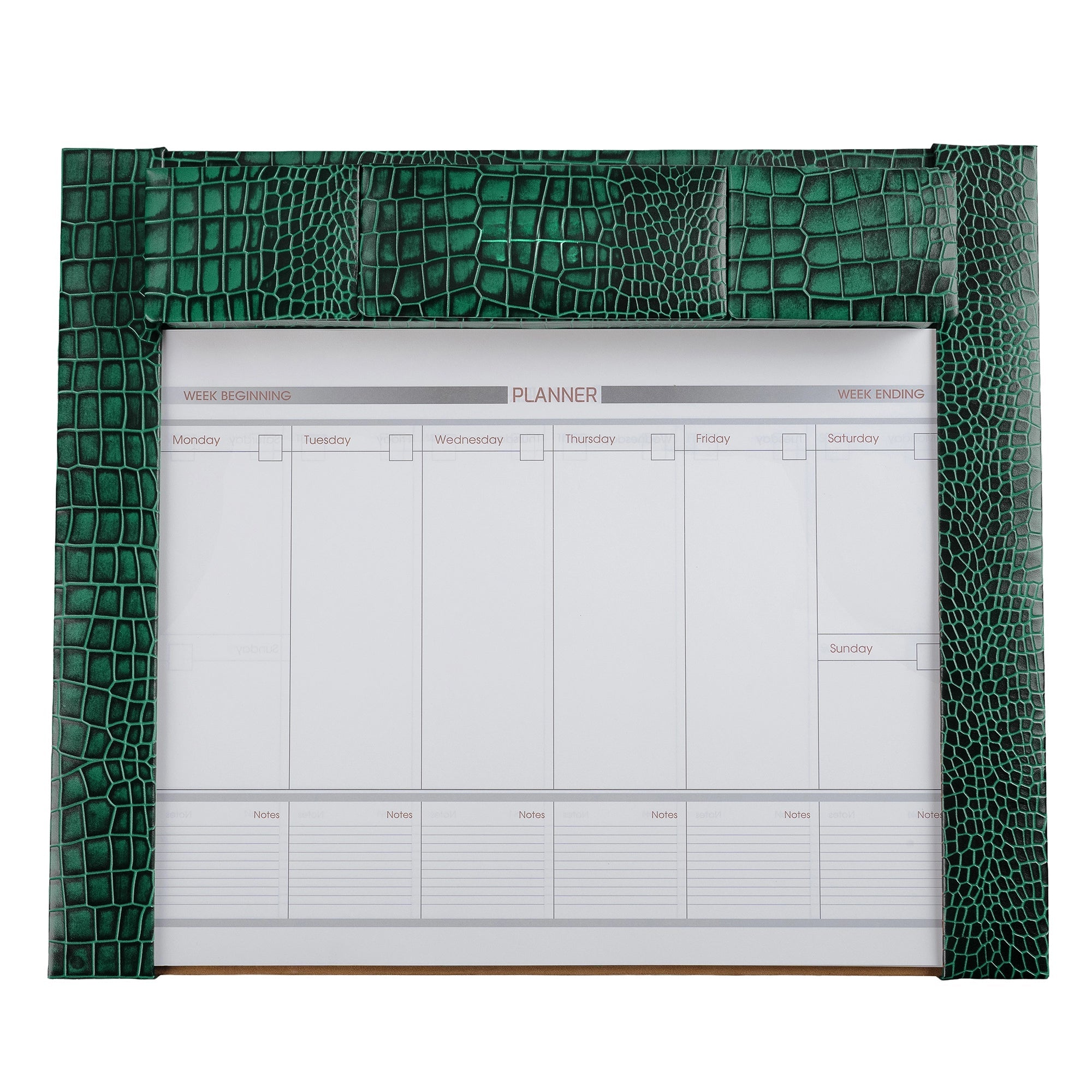 Desktop Planner Set I | Office Table Accessories| Croco Embossed Genuine Leather | Color- Green Leather Talks