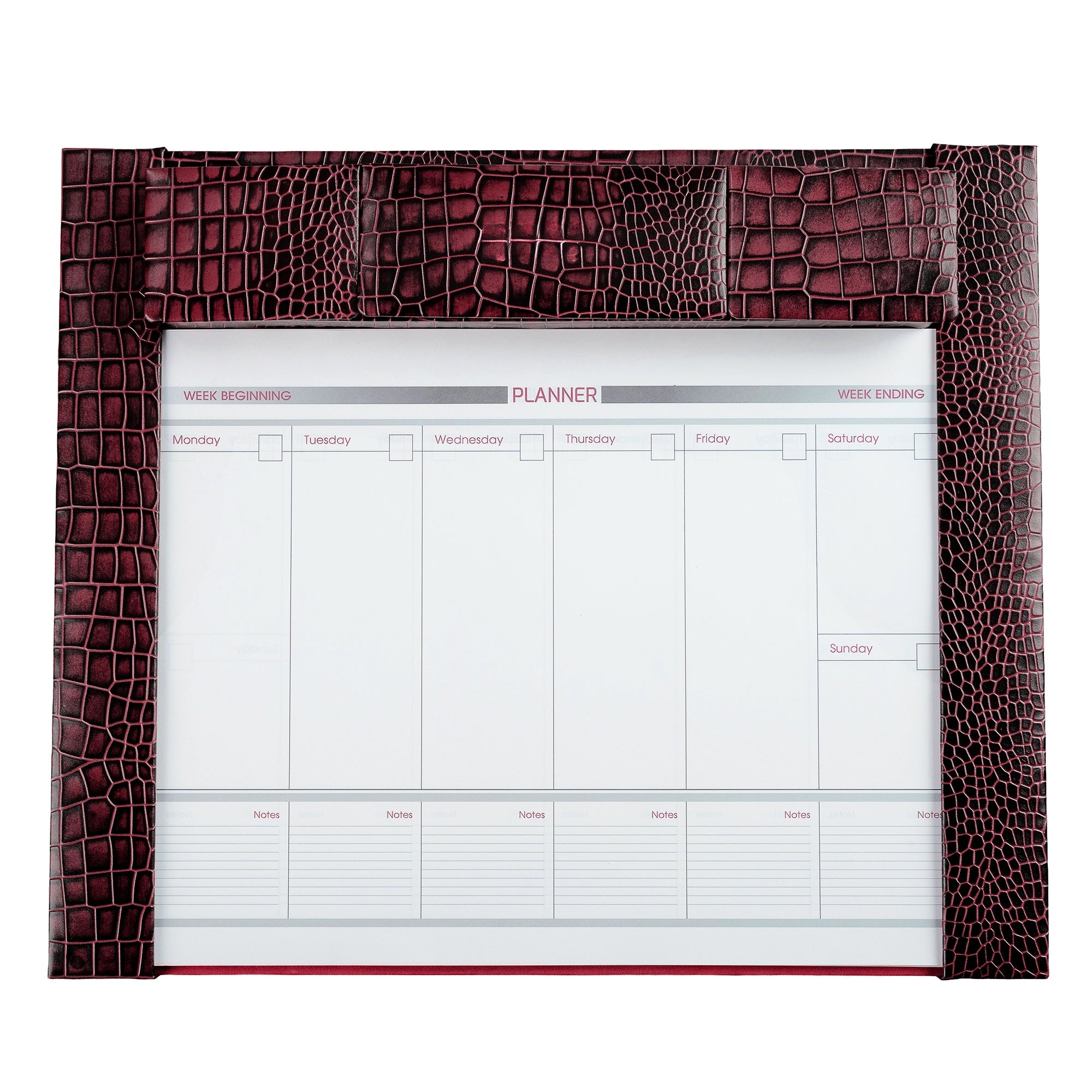 Corporate New Year Gift | Desktop Planner Set I | Office Table Accessories| Croco Embossed Genuine Leather | Color- Cherry Leather Talks