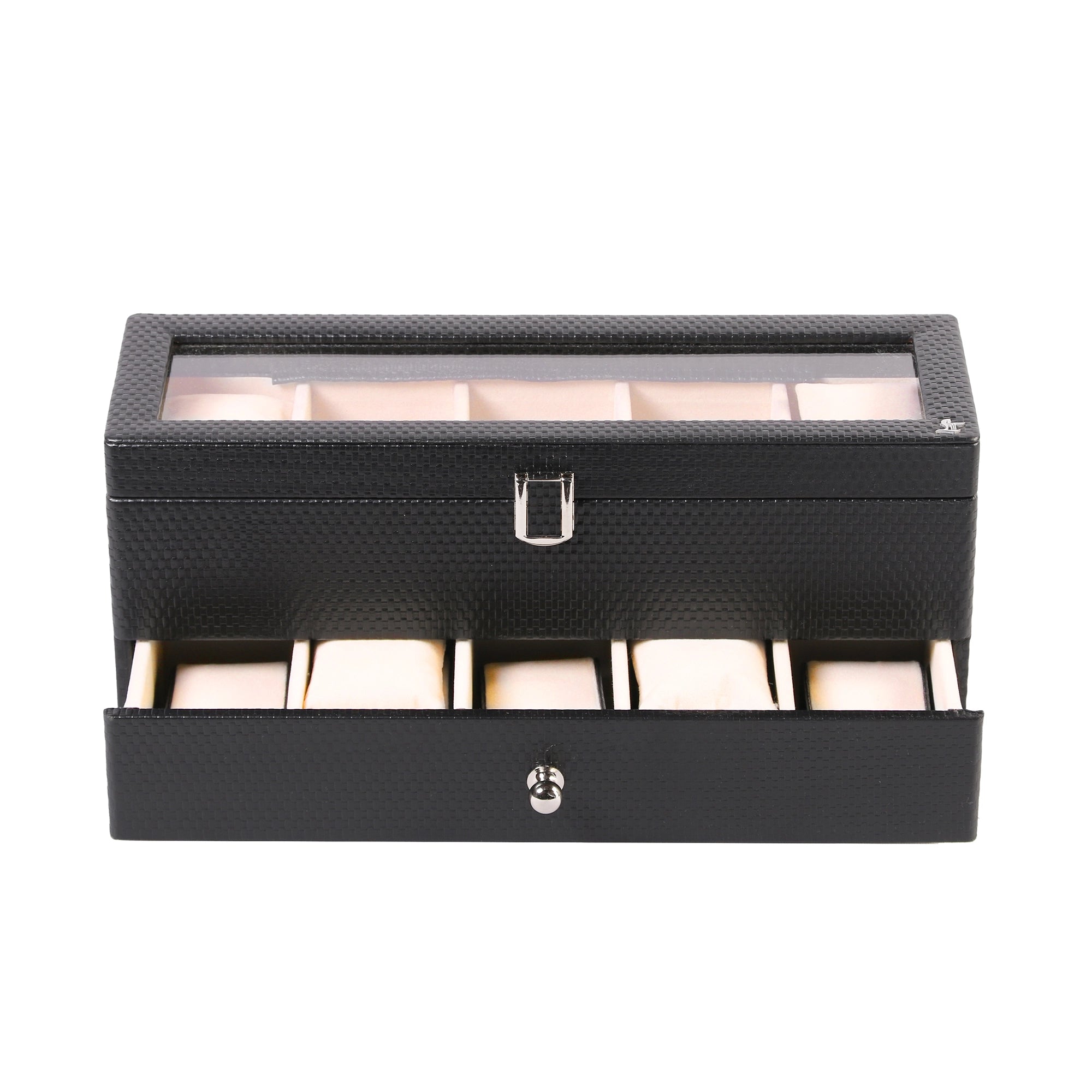 Premium Leather 10 Slot Watch Organizer with Drawer
