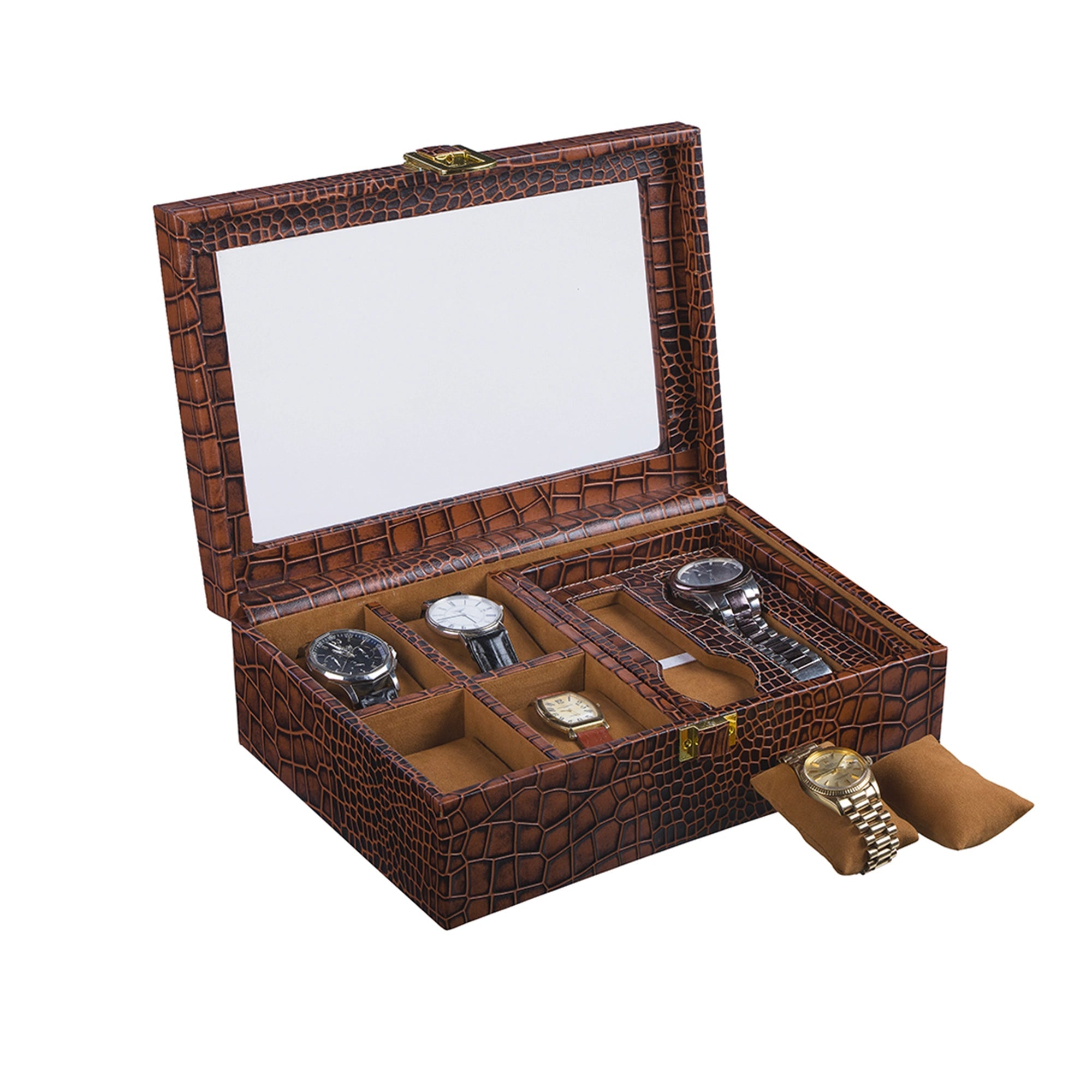 Galio Leather Watch Box / Case | Genuine Leather Watch Box for Men | Can Hold 8 Watches | Acrylic Glass Top | Color: Croco Tan Leather Talks