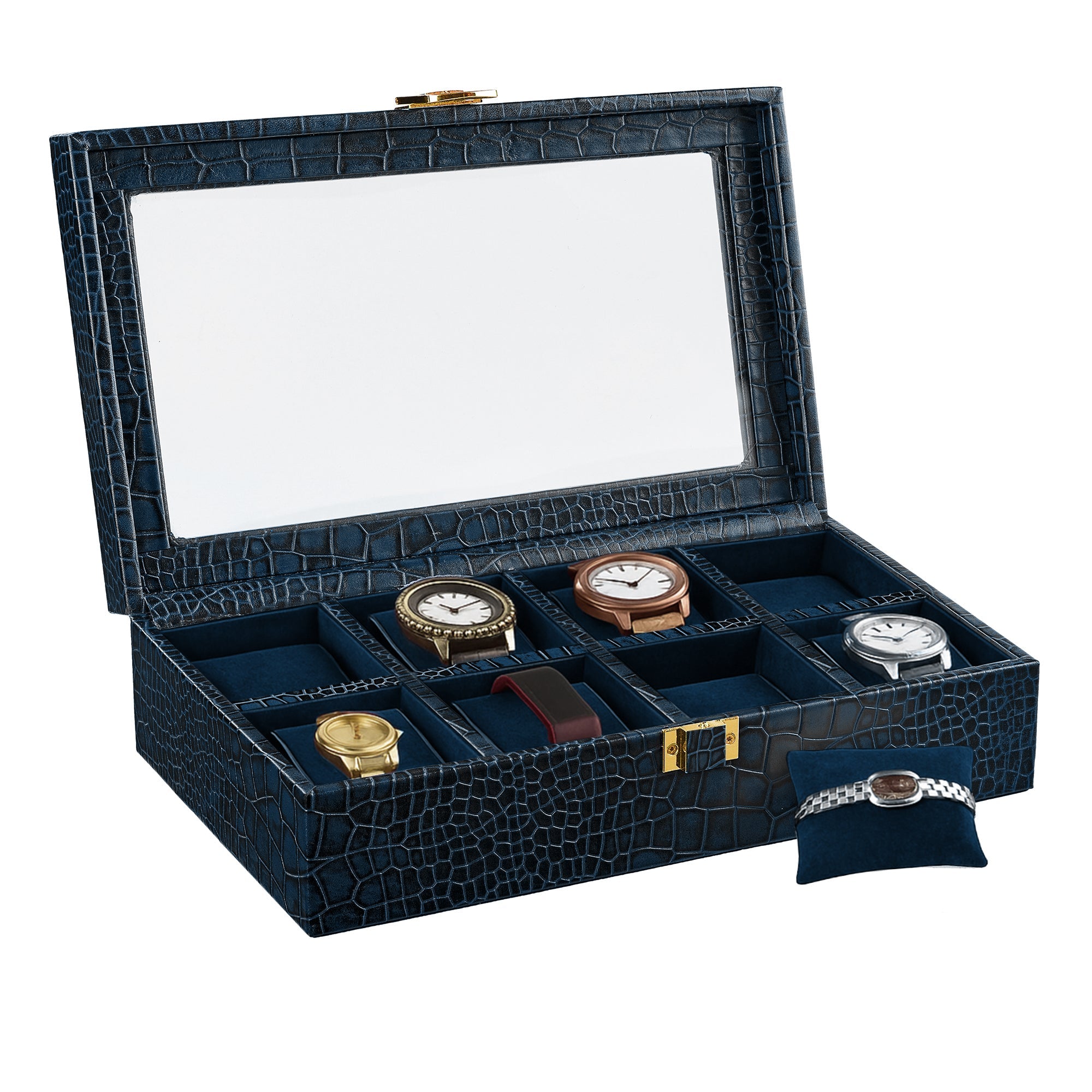 Elegant Men’s Watch Box Display – 8 Slot Organizer with Crack-Proof Top Lid