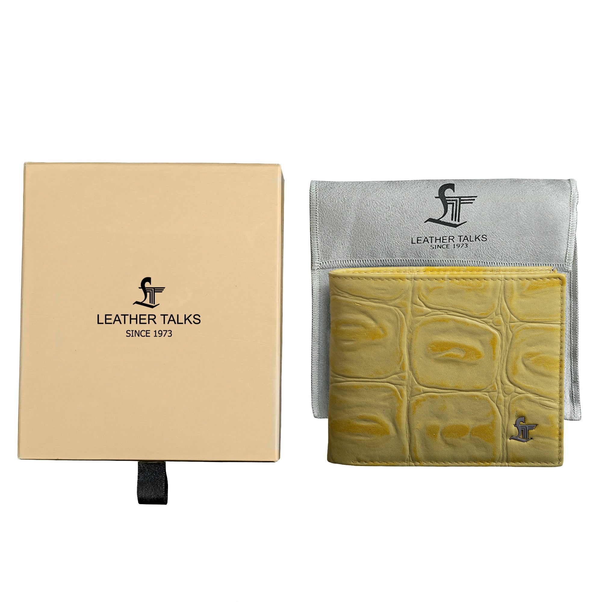 Great Dane Genuine Leather Wallet for Men | Luxury Croco Print Bifold Wallet | Premium Men’s Leather Wallet | Color: Yellow Leather Talks