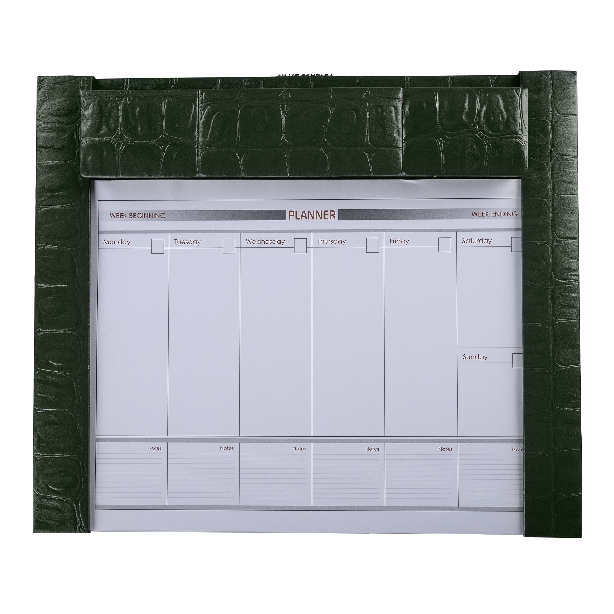 Desktop Planner Set I | Office Table Accessories | Croco Embossed Genuine Leather | Color- Green Leather Talks