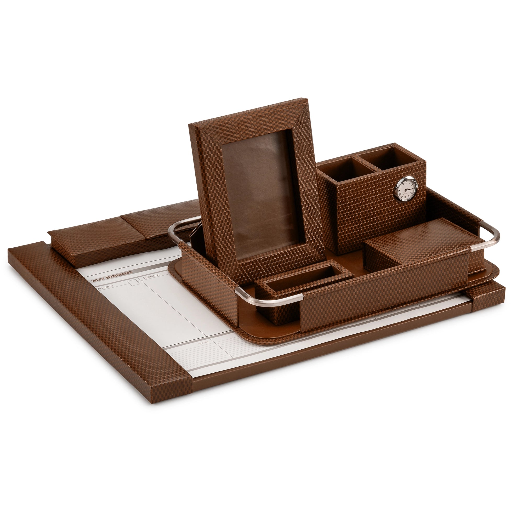 Desktop Planner Set I | Office Table Accessories| Color- Brick Brown Leather Talks