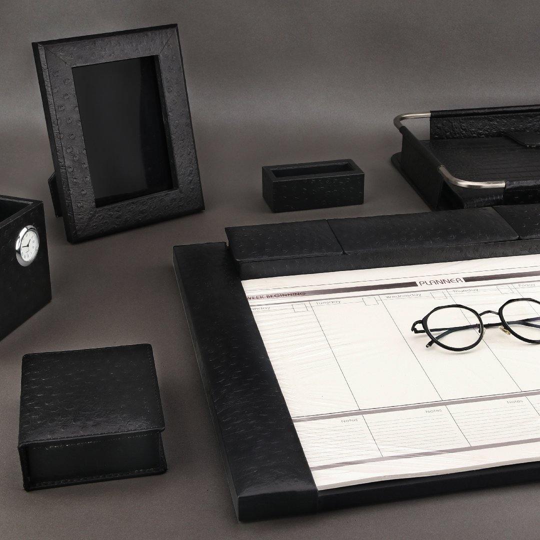 Desktop Planner Set I | Office Table Accessories| Color- Ostritch Blac