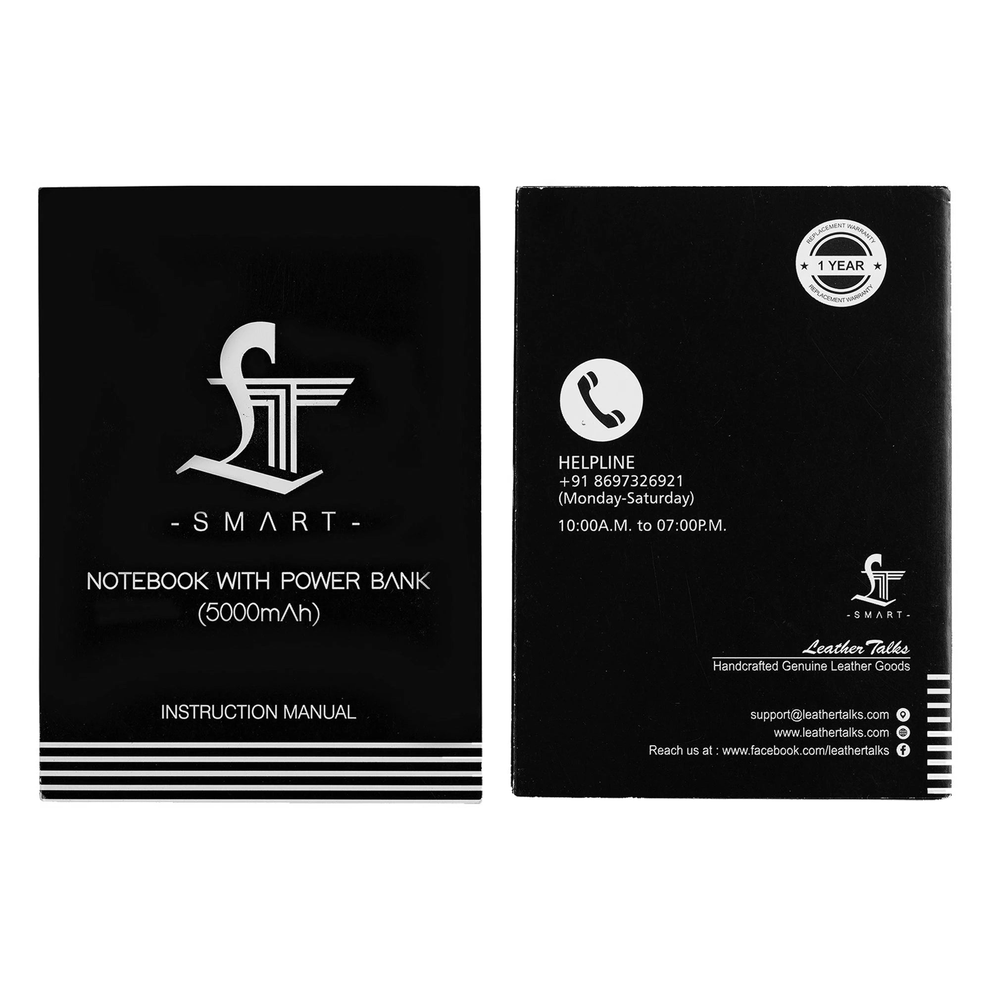 LT Smart Leather Notebook with Power Bank (5000 mAh) | Diary with Power Bank | Color: Italian VT Stripe Grey LeatherTalks