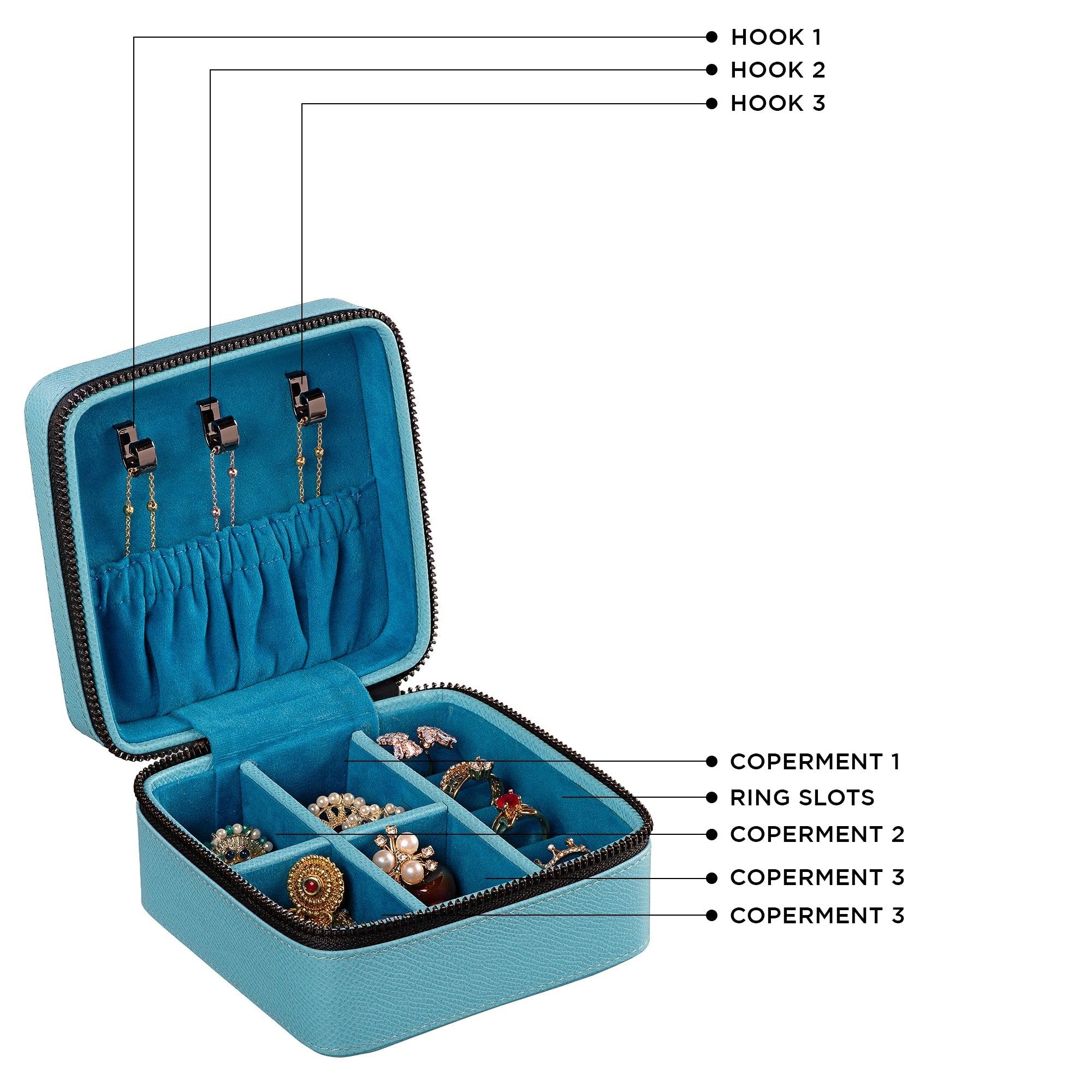 The Light blue Verona Jewellery Box Jr. | Premium Travel-Friendly Jewellery Case with Zip Closure | Elegant Gifting Organizer Leather Talks