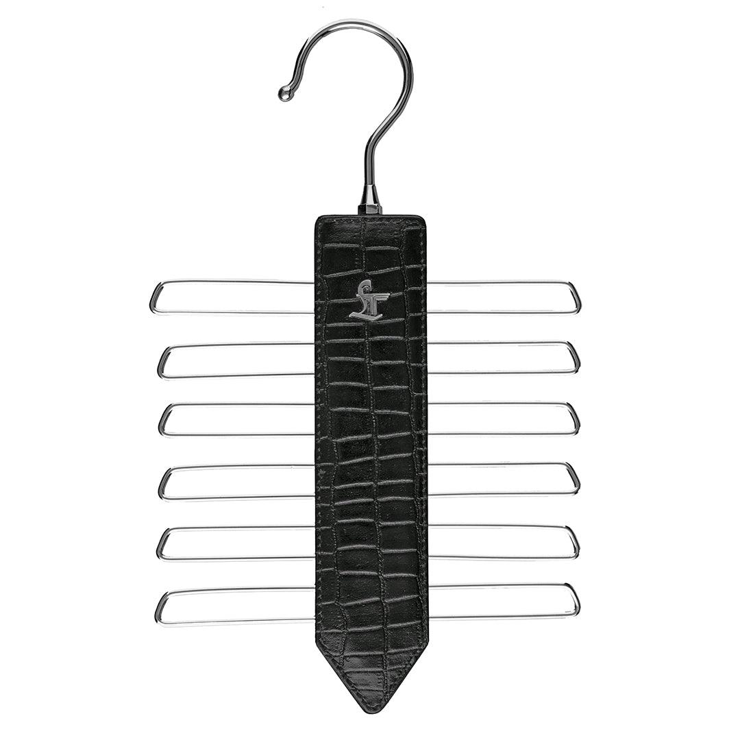 Leather Wooden Tie Hanger | 100% Genuine Leather | Color: Black