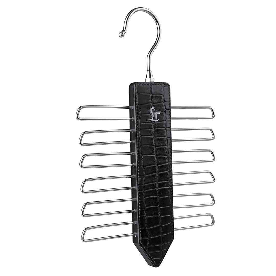 Leather Wooden Tie Hanger | 100% Genuine Leather | Color: Black