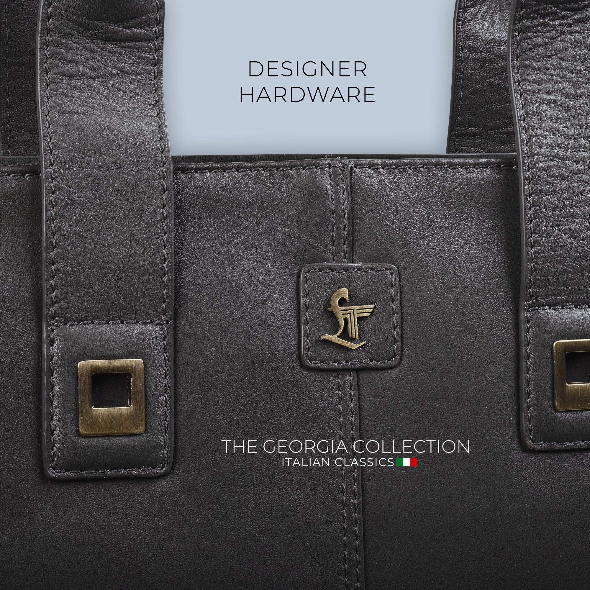 Georgia Collection | Genuine Leather Laptop / Office Bag For Men | Fits 15.5 in" Laptop | Colour: Steel grey