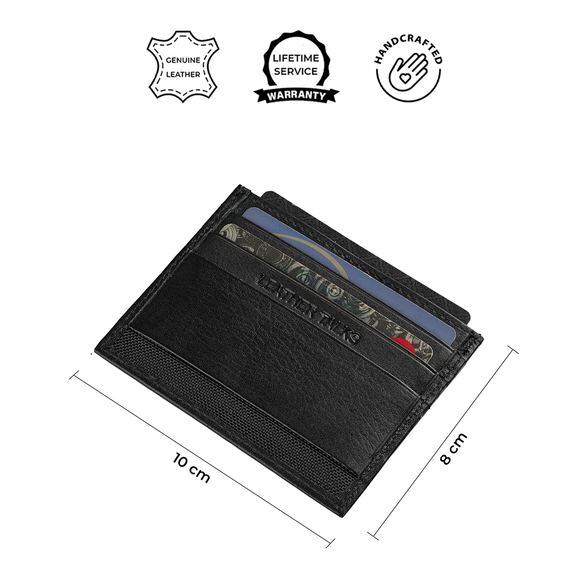 Cruze II Genuine Leather Card Holder Wallet – Slim & Compact Design, 6 Card Slots, Cash Holder | Colour: Black Leather Talks