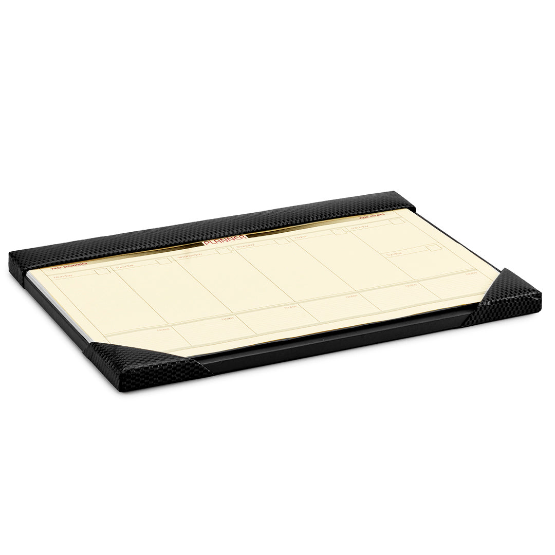 Desktop Planner Set II | Office Table Accessories | Embossed Genuine Leather | Color- Brick Black Leather Talks