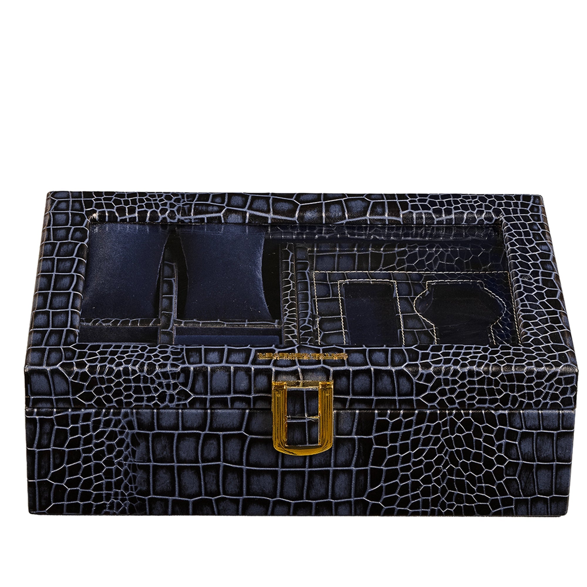 Galio Premium Watch Box 8 Watches | Genuine Leather Watch Storage Case for Men | Color: Croco Blue Leather Talks
