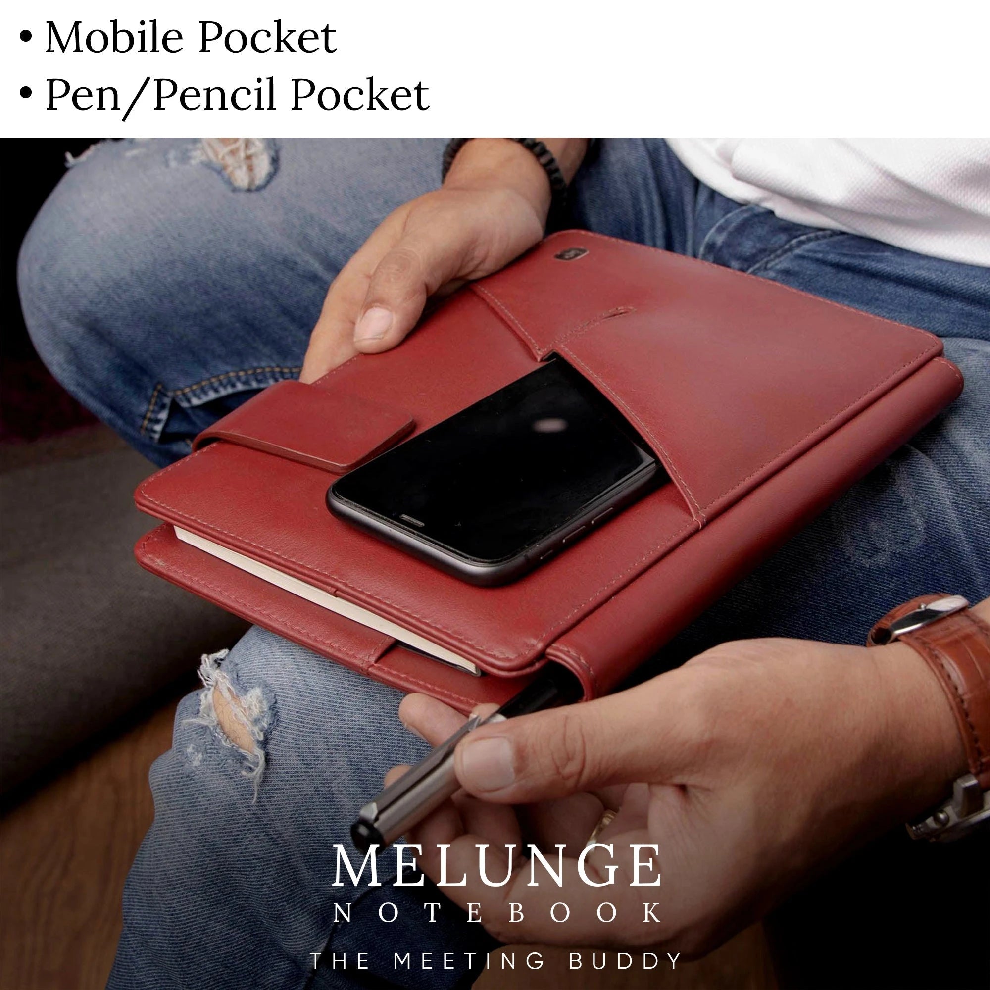 Genuine leather notebook interior with card slots, zipper compartment, and premium green refill — Leather Talks.