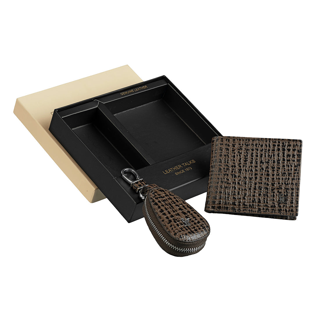 Set of II Gift Set Men's Wallet fab IV& Prime Key Pouch - Premium Leather Accessories | Color- Brown Leather Talks