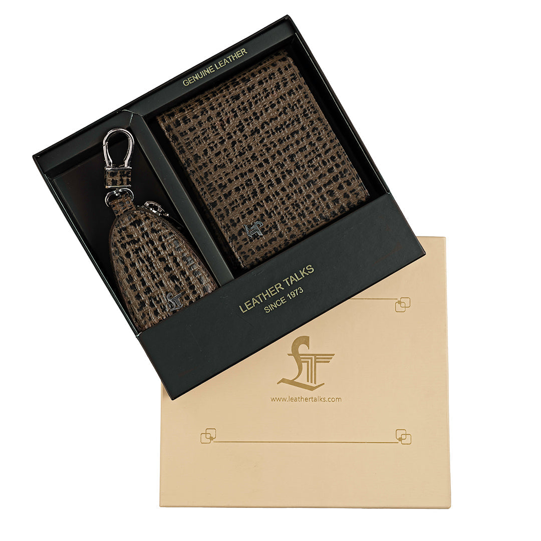 Set of II Gift Set Men's Wallet fab IV& Prime Key Pouch - Premium Leather Accessories | Color- Brown Leather Talks