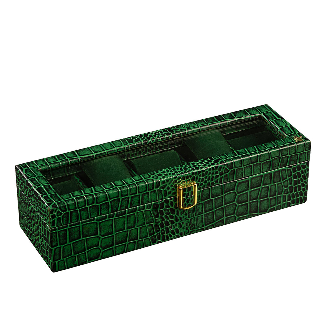 Bronx Watch Box (5 Watches) - Premium Genuine Leather Watch Box | Luxury Watch Organizer for Men | Color: Croco Green Leather Talks