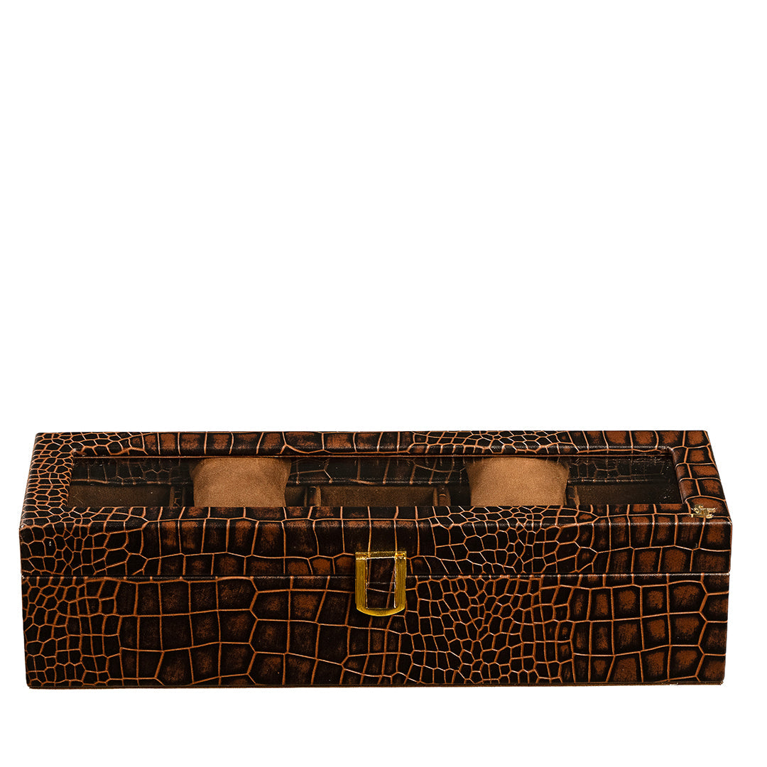 Bronx Watch Box (5 Watches) - Premium Genuine Leather Watch Box | Luxury Watch Organizer for Men | Color: Croco Brown Leather Talks