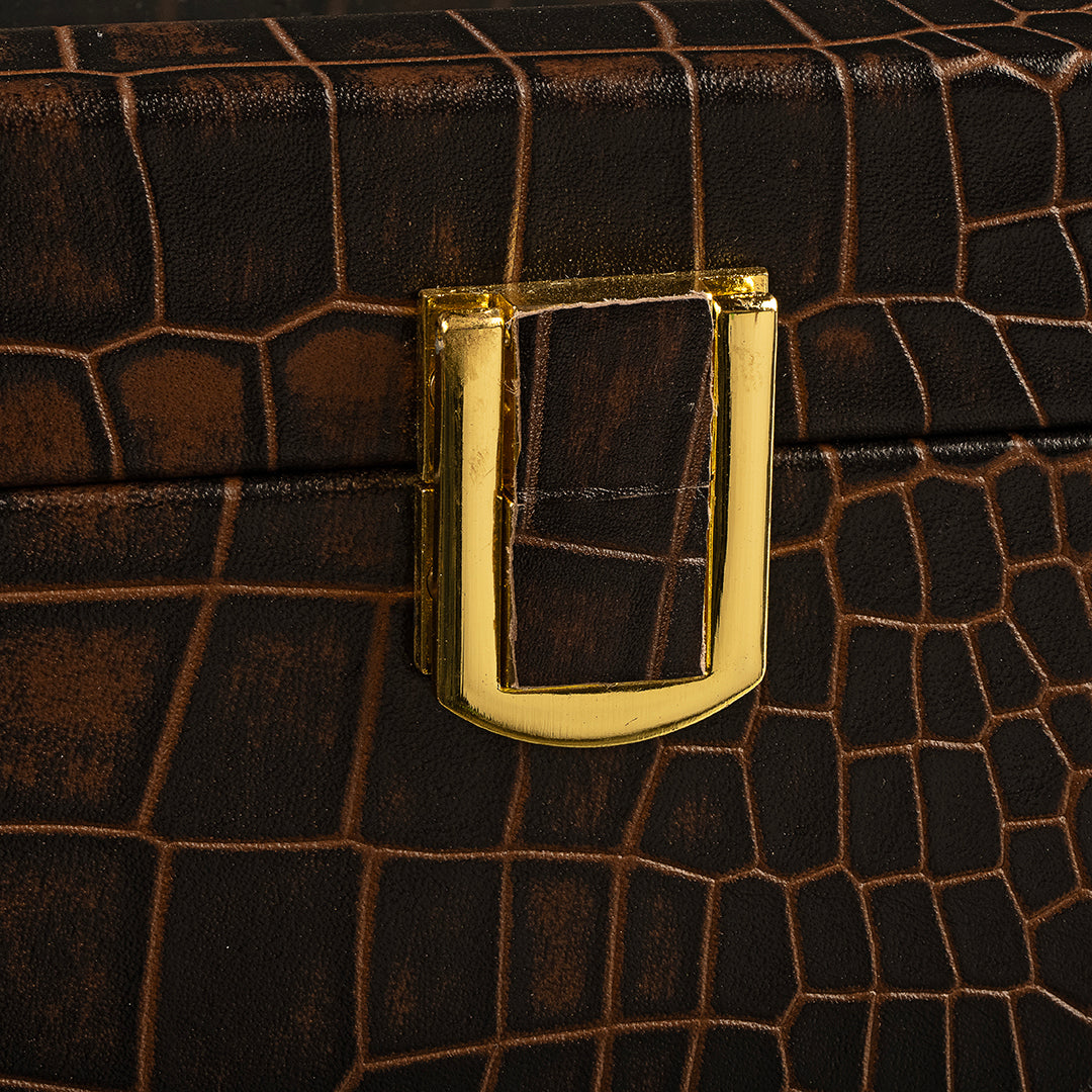 Bronx Watch Box (5 Watches) - Premium Genuine Leather Watch Box | Luxury Watch Organizer for Men | Color: Croco Brown Leather Talks