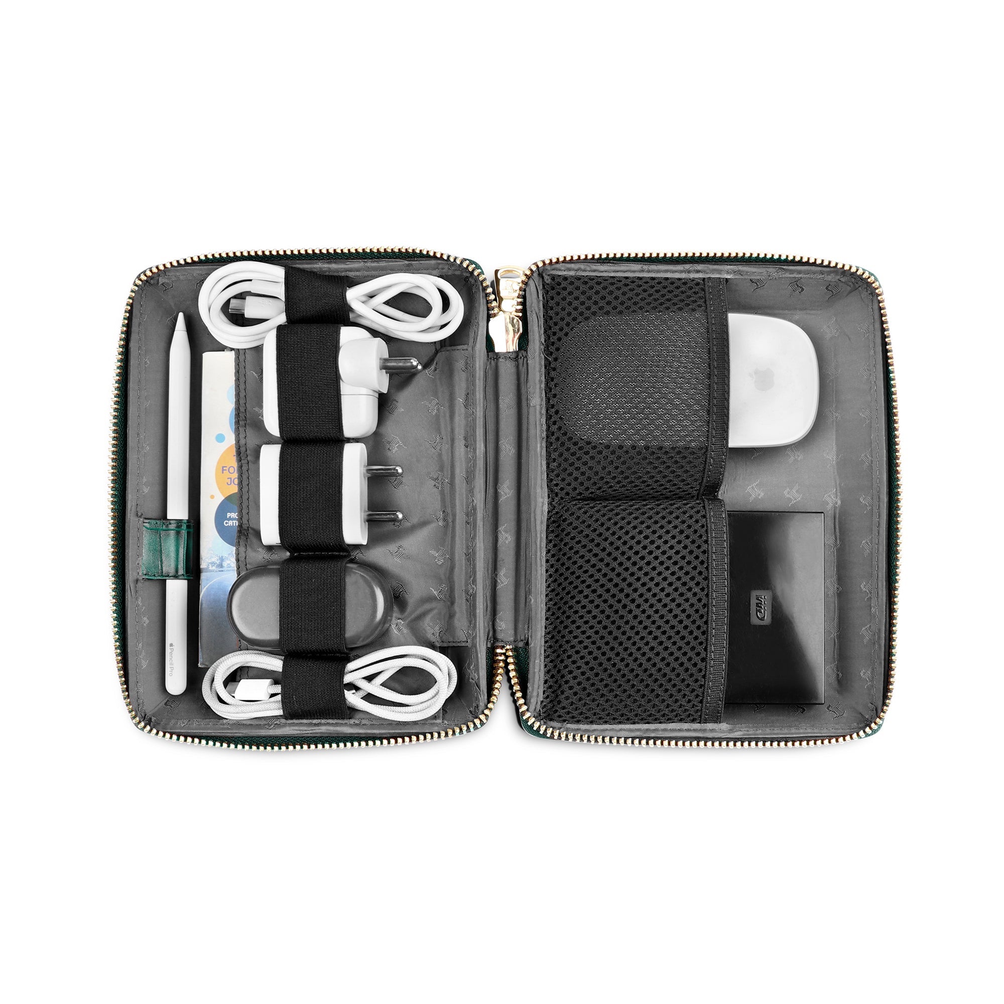 Harbinger Tech Kit - Genuine Leather Tech Organizer Case | Travel Cable Storage Bag | Luxury Electronic Accessories Pouch for Chargers, Wires & Gadgets | Color: Green Leather Talks