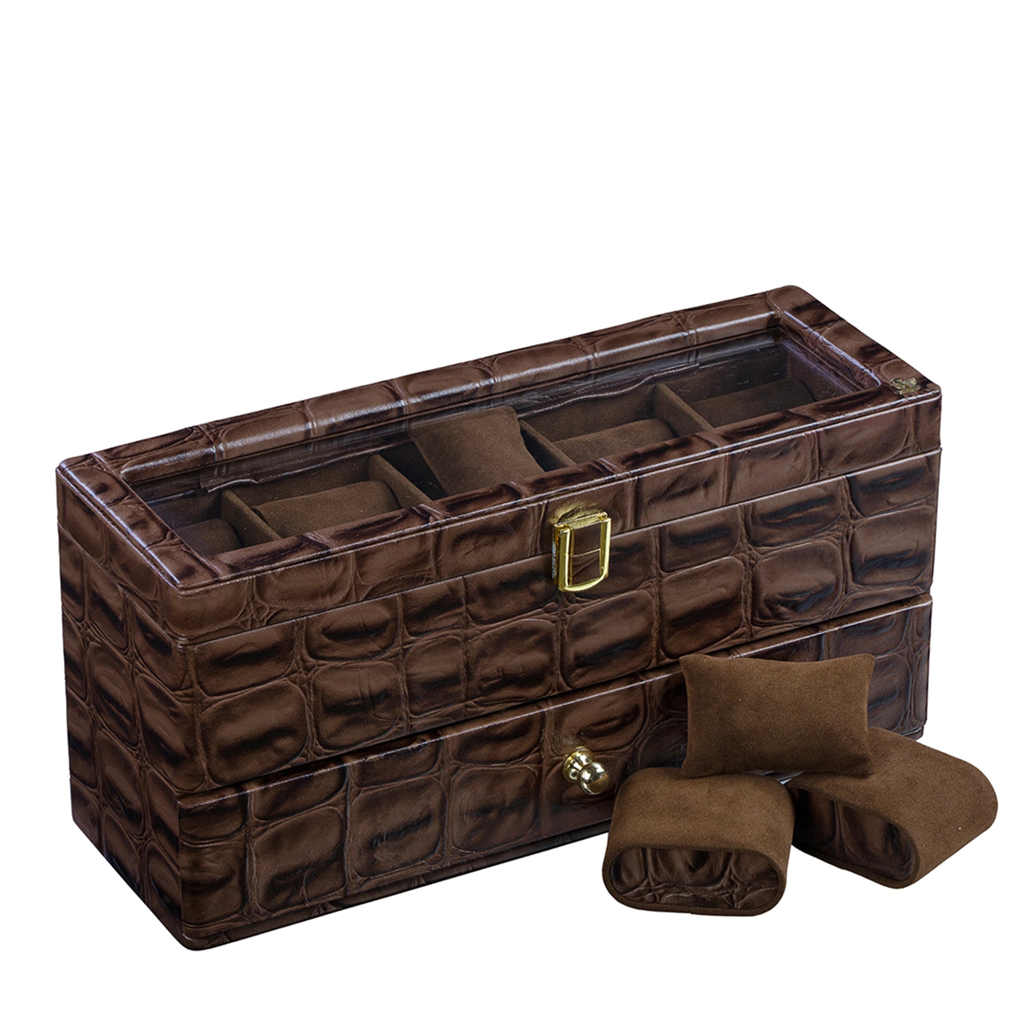 Bronx II Leather Watch Box / Case | 100% Genuine Leather | Can Hold 10 Watches | Acrylic Glass Top | Color:  Crocotail Brown Leather Talks