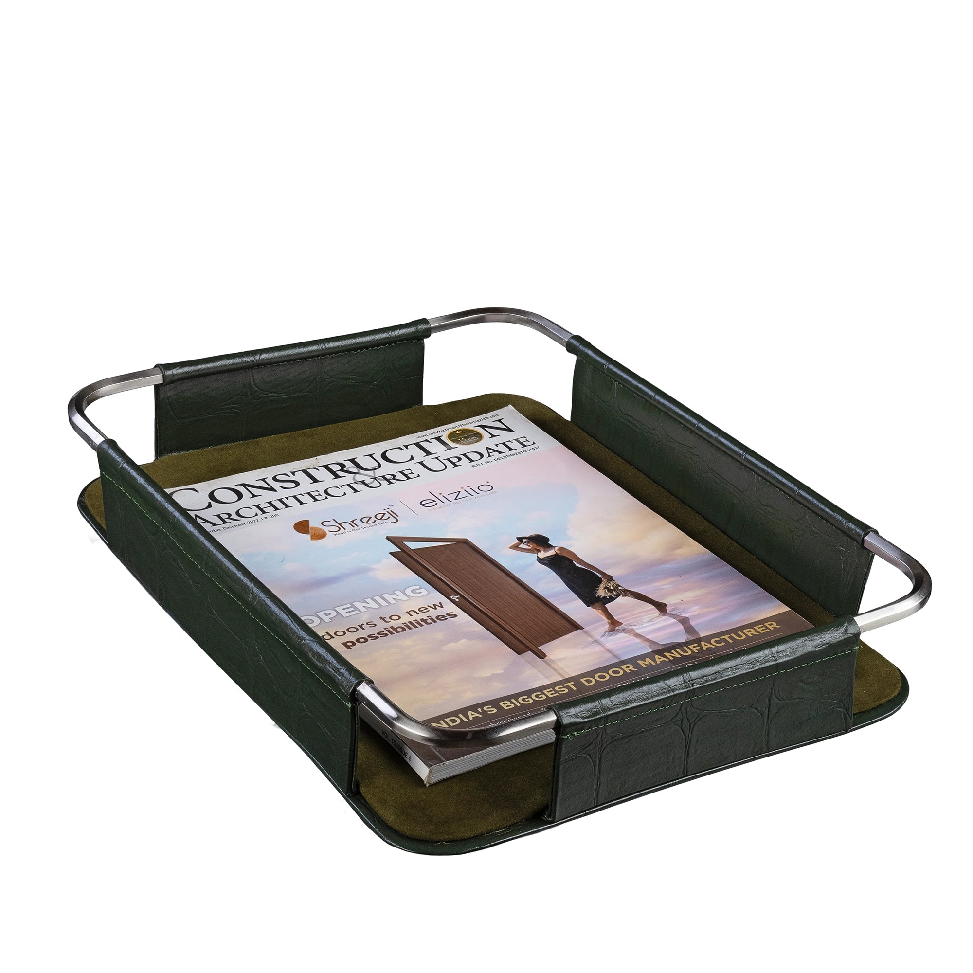 Desktop Planner Set I | Office Table Accessories | Croco Embossed Genuine Leather | Color- Green Leather Talks