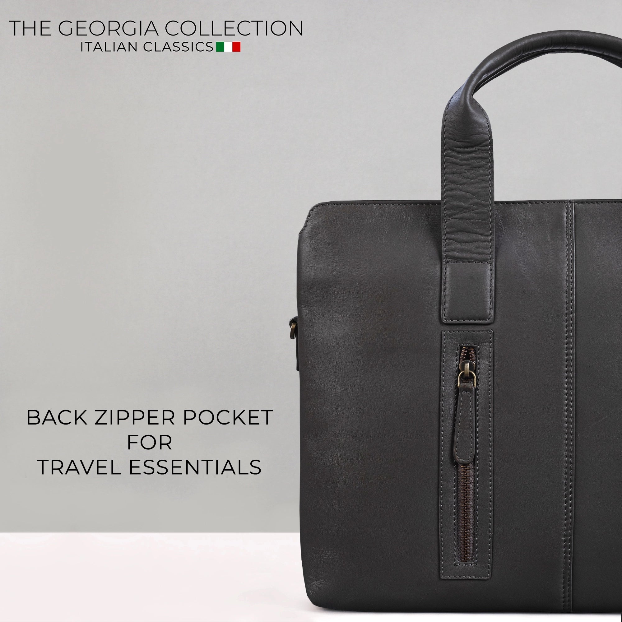 Georgia Collection | Genuine Leather Laptop / Office Bag For Men | Fits 15.5 in" Laptop | Colour: Steel grey