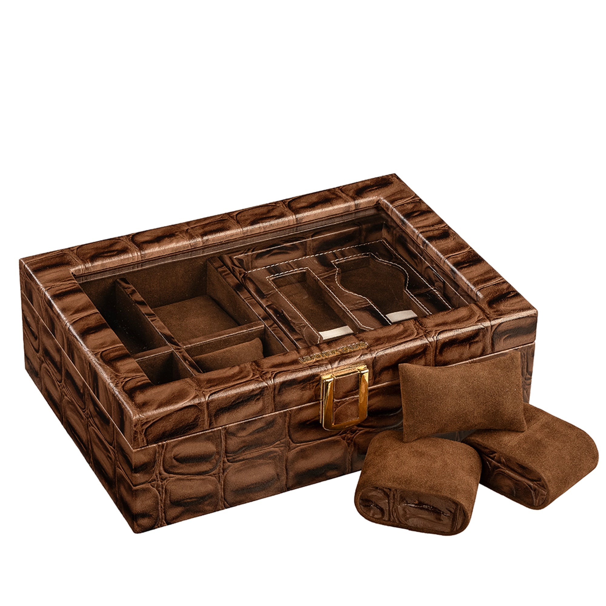 Galio Leather Watch Box / Case |  Genuine Leather Watch Box for Men | Can Hold 8 Watches | Acrylic Glass Top | Color: Crocotail Brown Leather Talks