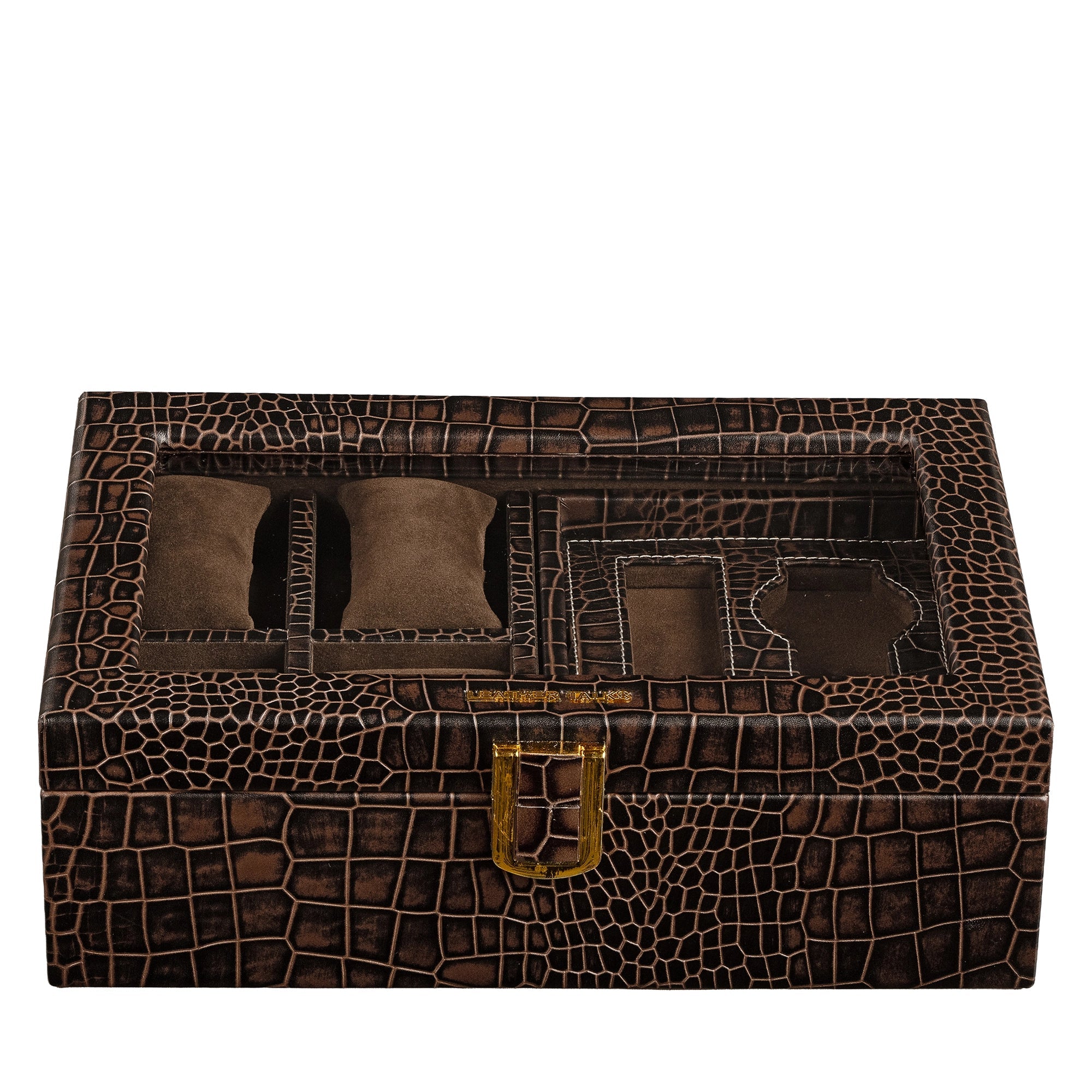 Galio Leather Watch Box For Men |  Genuine Leather Watch Box for Men | Can Hold 6 Watches | Acrylic Top | Color: Croco Brown Leather Talks