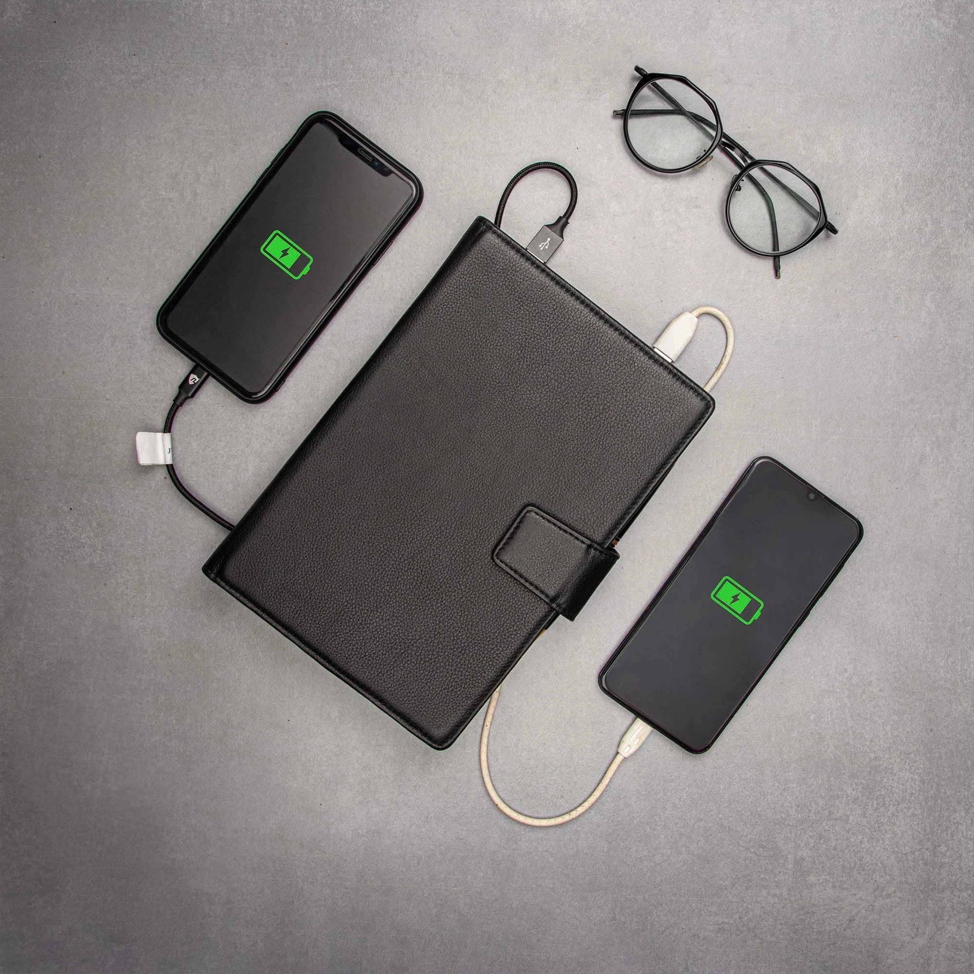 LT Smart Leather Notebook with Power Bank (5000 mAh) | Diary with Power Bank | Color: Nappa Black LeatherTalks