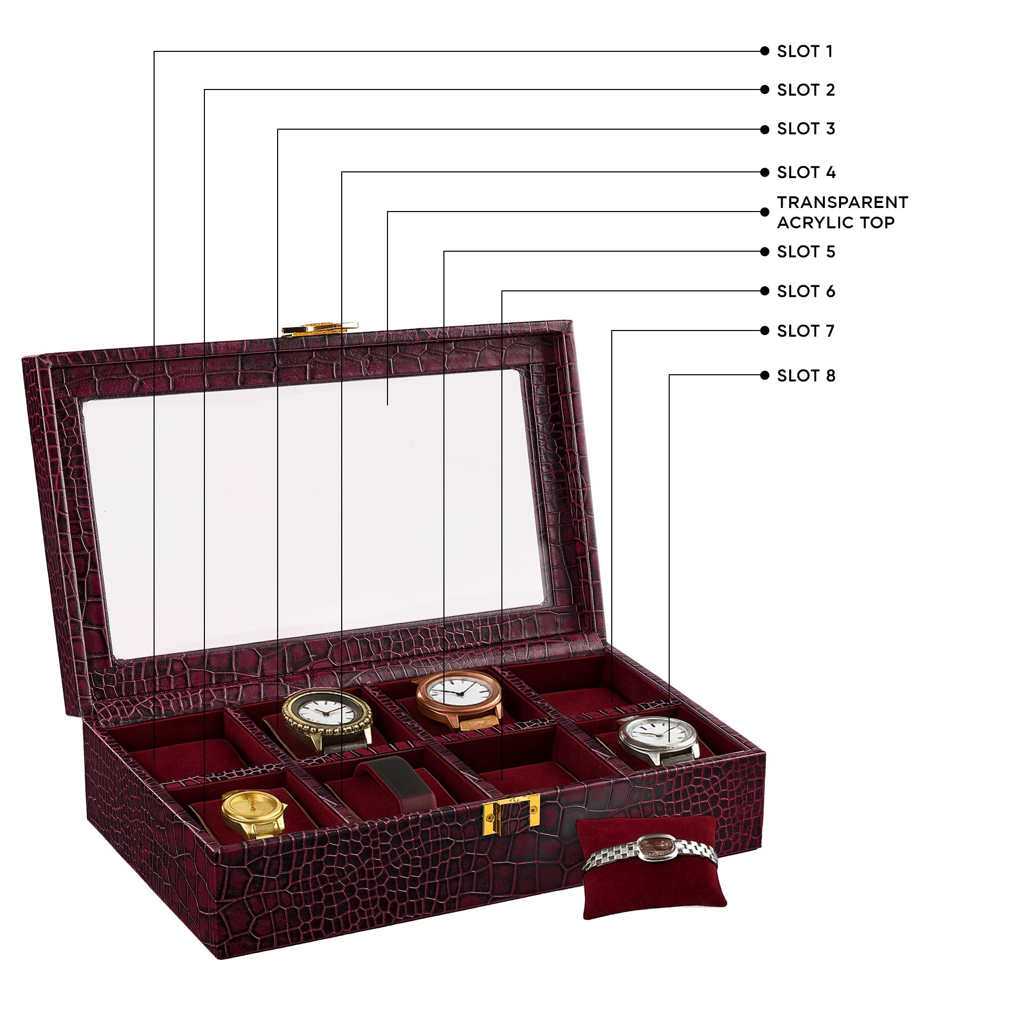 Bronx II Watch Box (8 Watches) | Watch Box For Men | 100% Genuine Leather | Color: Croco Cherry Leather Talks